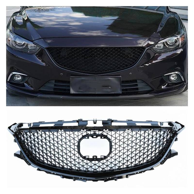 Auto Kühlergrill Für Mazda 6 2014 2015 2016 Honeycomb Style Schwarz Auto Obere Stoßstange Haube Ansaugabdeckung Mesh Kit Gitter Kühlergrill Renngrills Front Kühlergrill von Barhbt