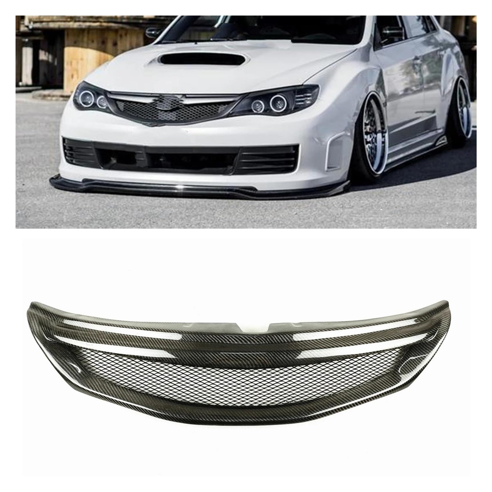 Auto Kühlergrill Für Subaru Für Impreza Für WRX STi 10. 2008-2011 Kohlefaser-Waben-Stil Obere Stoßstangenhaube Mesh-Gitter Kühlergrill Front Kühlergrill von Barhbt