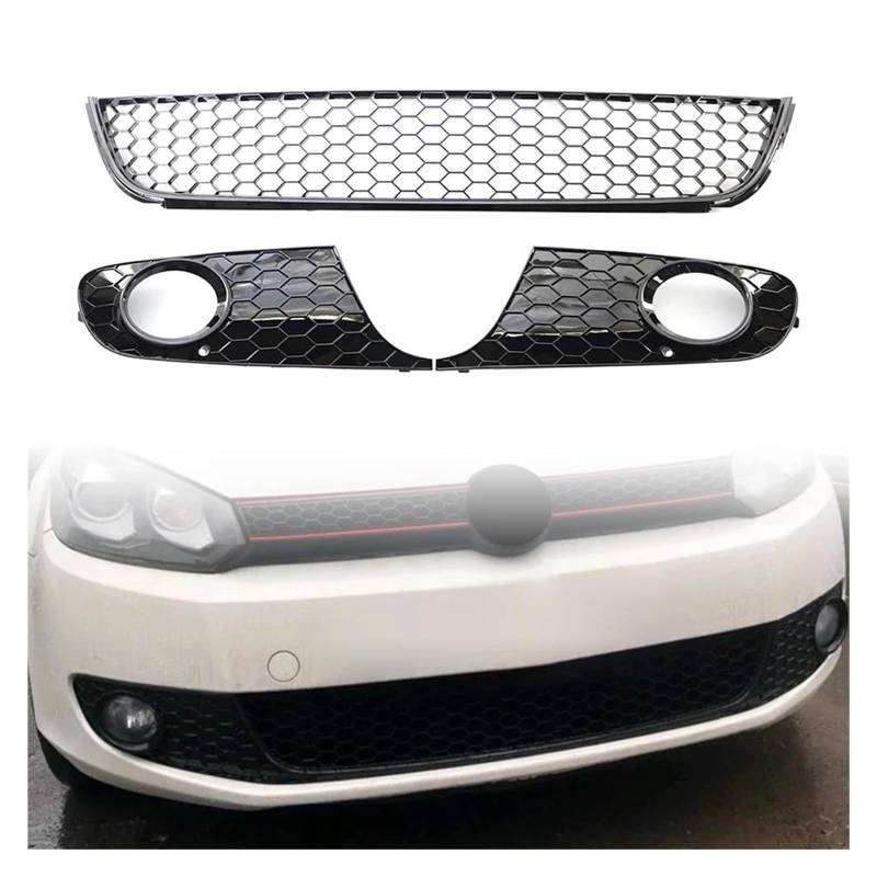 Auto Kühlergrill Für VW Für Golf 6 Für Jetta MK6 2009 2010 2011 2012 2013 3 Teile/Satz Auto ABS Honeycomb Front Untere Stoßstange Mesh Grille Nebel Licht Grill Front Kühlergrill(Version 1) von Barhbt