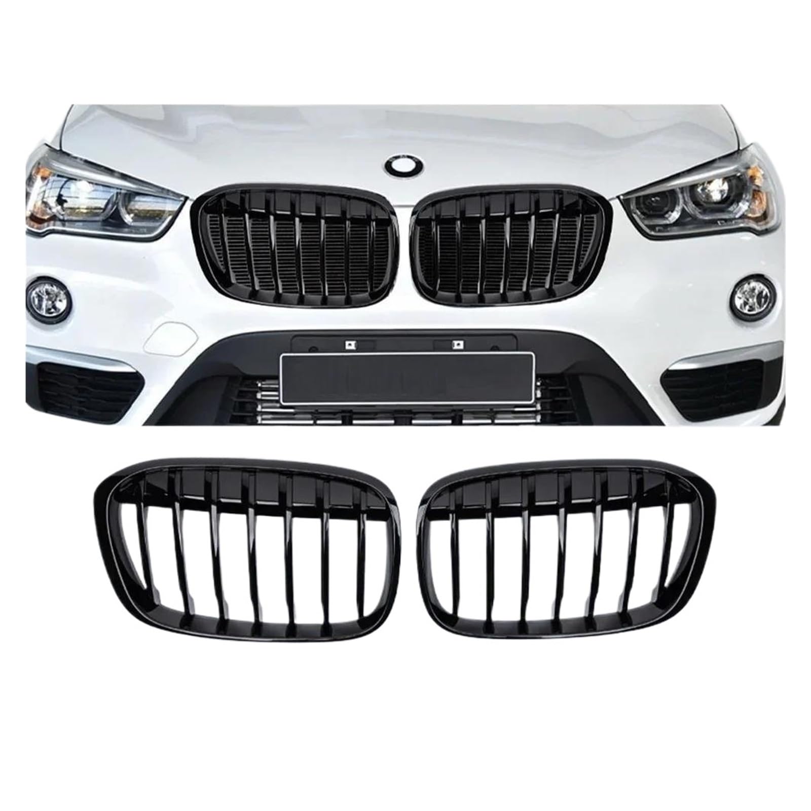 Auto Kühlergrill Für X1 F48 F49 2017 2018 2019 Auto Vorne Mitte Grille Sport Gitter Ersatz ABS Front Kühlergrill(A Glossy Black) von Barhbt