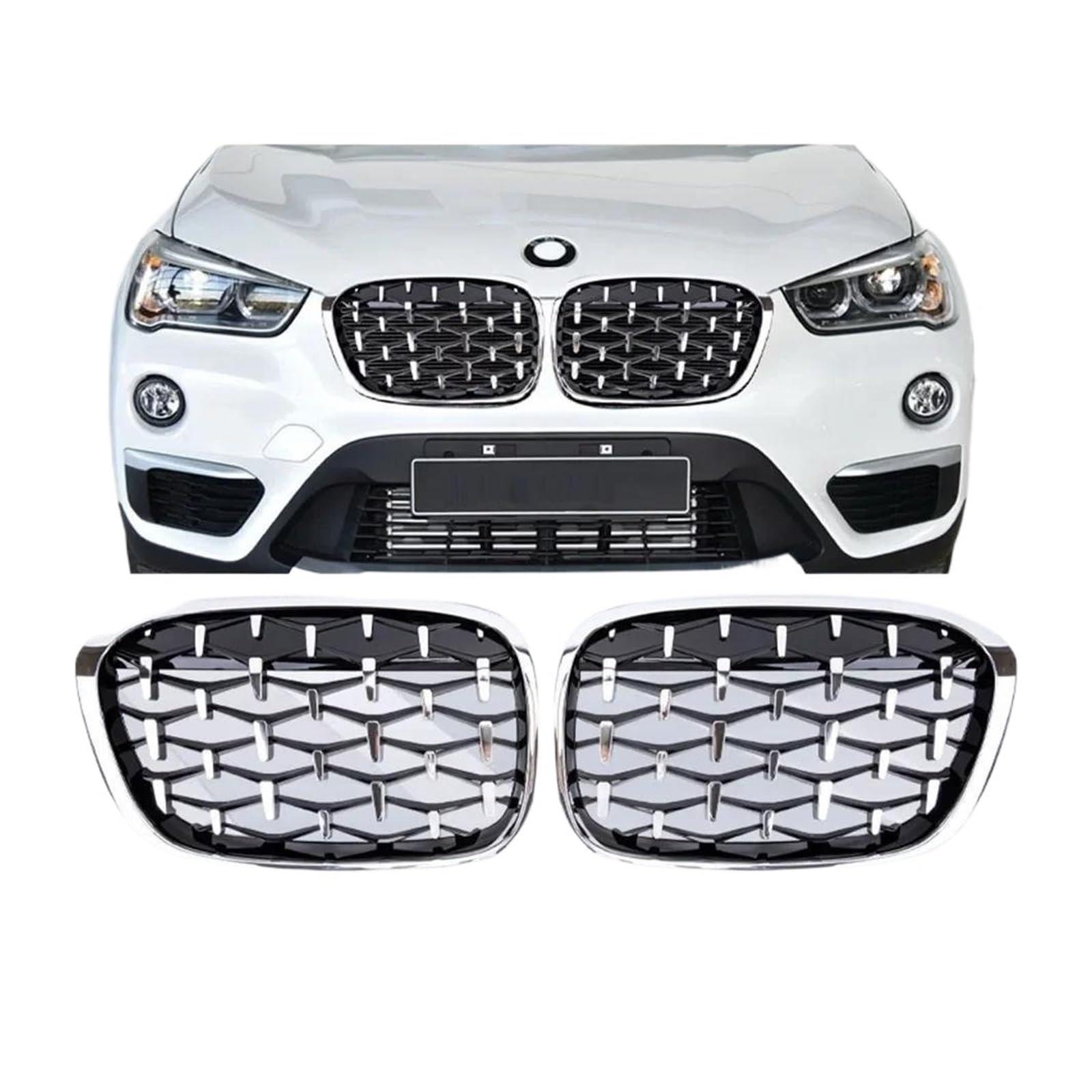 Auto Kühlergrill Für X1 F48 F49 2017 2018 2019 Auto Vorne Mitte Grille Sport Gitter Ersatz ABS Front Kühlergrill(All Silver) von Barhbt