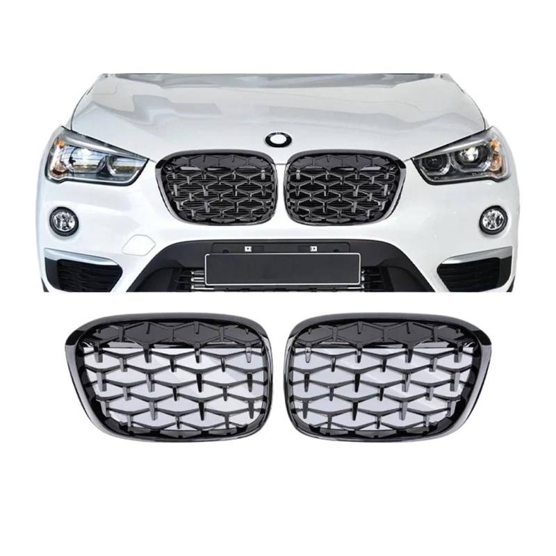 Auto Kühlergrill Für X1 F48 F49 2017 2018 2019 Auto Vorne Mitte Grille Sport Gitter Ersatz ABS Front Kühlergrill(C Glossy Black) von Barhbt