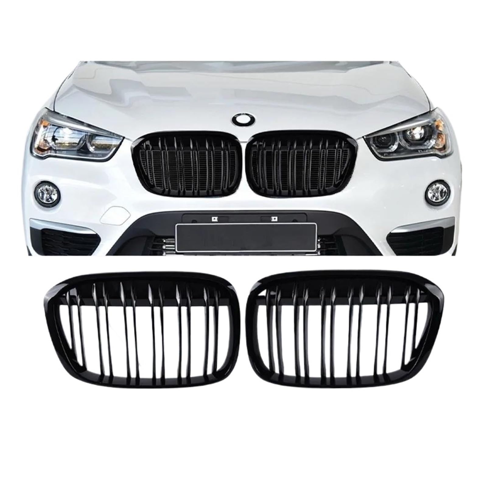 Auto Kühlergrill Für X1 F48 F49 2017 2018 2019 Auto Vorne Mitte Grille Sport Gitter Ersatz ABS Front Kühlergrill(Chrome) von Barhbt