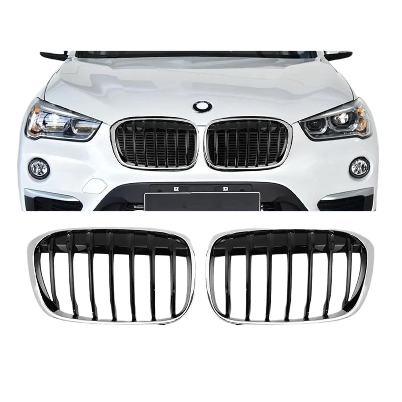 Auto Kühlergrill Für X1 F48 F49 2017 2018 2019 Auto Vorne Mitte Grille Sport Gitter Ersatz ABS Front Kühlergrill(Matte Black) von Barhbt