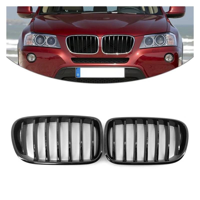 Auto Kühlergrill Für X3 F25 2009 2010 2011 2012 2013 2014 2015 2016 2017 1 Paar Schwarz Auto Front Kühler Nierengitter Front Kühlergrill(Glossy Black) von Barhbt