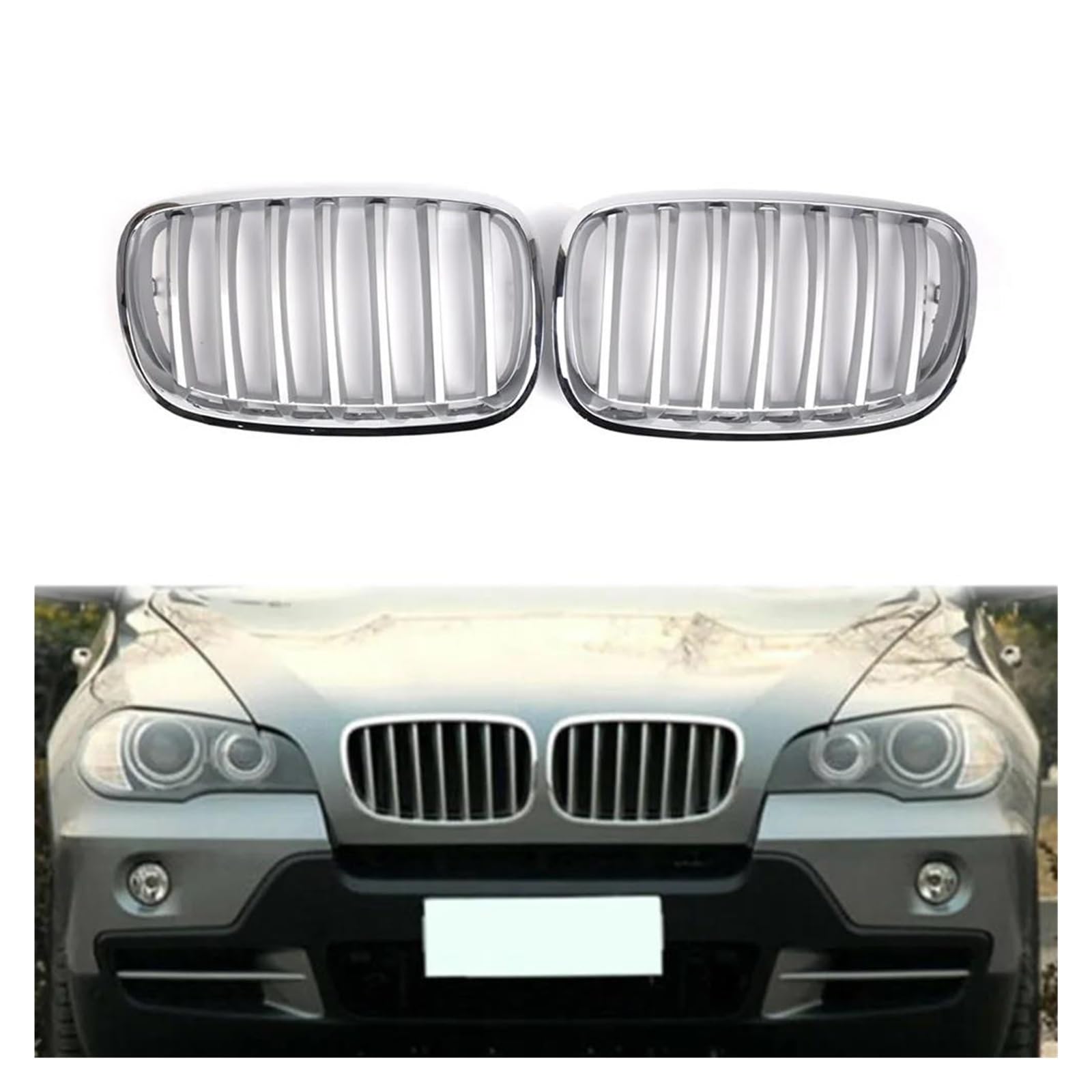 Auto Kühlergrill Für X5 E70 Für X6 E71 2008 2009 2010 2012 2013 Chrom Auto Vorne Niere Grille Links + Rechts Grill 2Pcs Front Kühlergrill von Barhbt