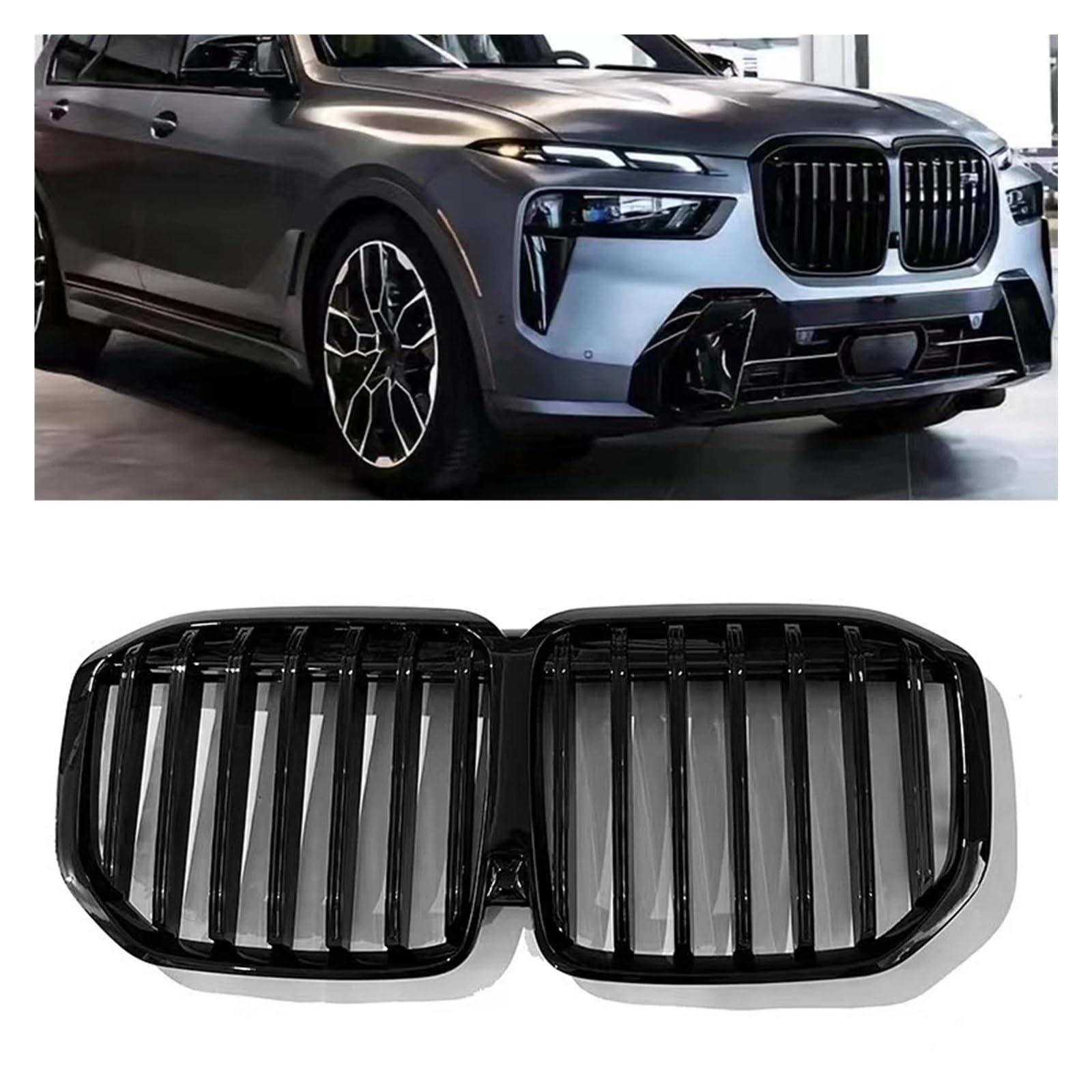 Auto Kühlergrill Für X7 G07 2023-2024 Front Niere Grill Schwarz Einzel Lamellen Stil Auto Oberen Stoßstange Haube Mesh Grid Front Kühlergrill von Barhbt