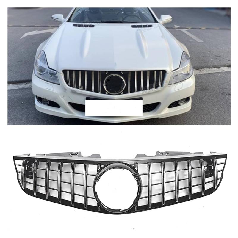 Auto Kühlergrill Kühlergrill Für Benz Für SL-Klasse R230 2009–2012 SL500 SL550 SL600 GT Schwarz/Silber Auto Obere Stoßstange Haube Mesh Grill Grid Front Kühlergrill(Silber) von Barhbt