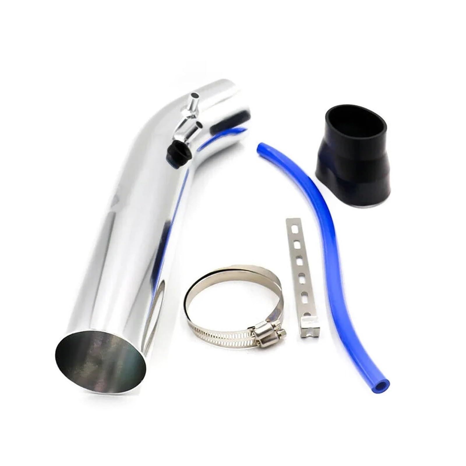 Auto Lufteinlass Aus Universal 3'' Zoll 350mm 76mm Auto Kaltluftansaugrohr Aluminium Kurze Lange Kaltluftansaugrohre System Kanalrohrsatz Luftfilter Kaltluftansaugschlauch(Long Silver 350mm) von Barhbt