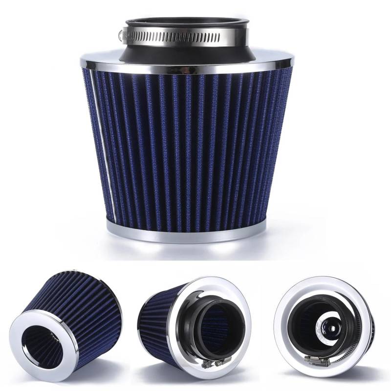 Auto Lufteinlass Aus Universal 70MM Auto-Luftfilter Entlüftungsfilter High Flow Intake Kit Mesh Cone Motorschutz Ersatz Autozubehör Kaltluftansaugschlauch(70mm Blue Silvery) von Barhbt