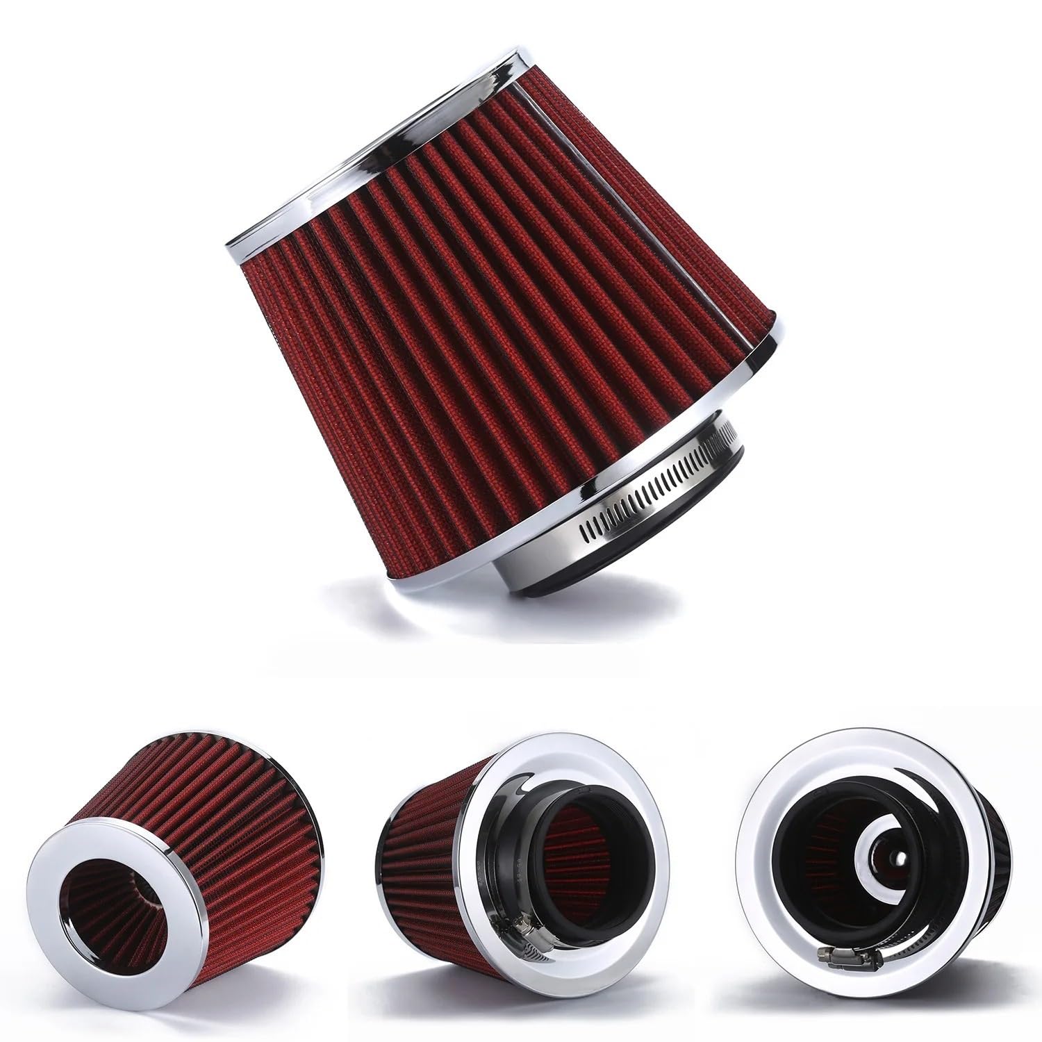 Auto Lufteinlass Aus Universal 70MM Auto-Luftfilter Entlüftungsfilter High Flow Intake Kit Mesh Cone Motorschutz Ersatz Autozubehör Kaltluftansaugschlauch(70mm Red) von Barhbt