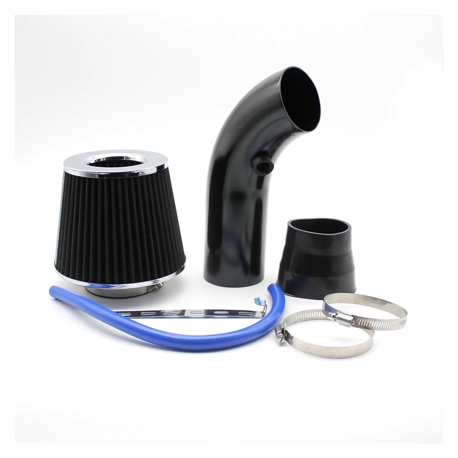 Auto Lufteinlass Aus Universal Racing Aluminium Rohr Auto Kaltluft Ansaugsystem Kit Mit 3 Zoll 76mm High Flow Open Air Filter Kaltluftansaugschlauch(Black-A) von Barhbt