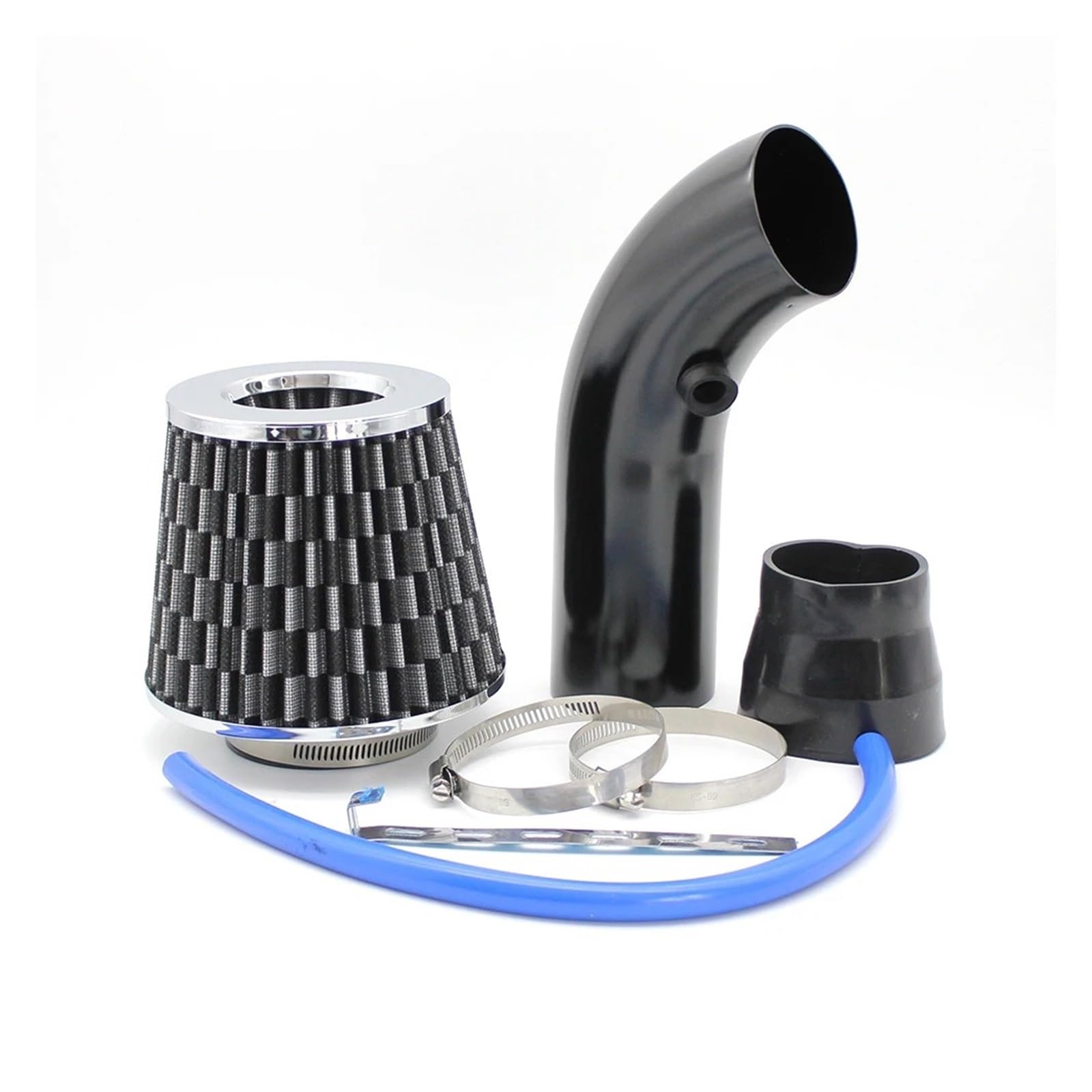 Auto Lufteinlass Aus Universal Racing Aluminium Rohr Auto Kaltluft Ansaugsystem Kit Mit 3 Zoll 76mm High Flow Open Air Filter Kaltluftansaugschlauch(Black-B) von Barhbt