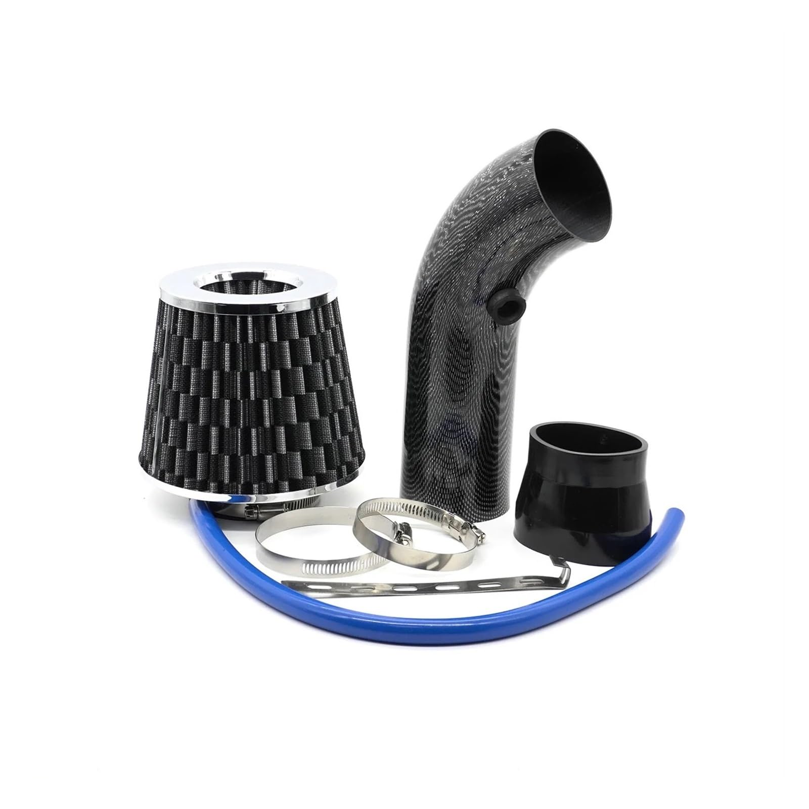 Auto Lufteinlass Aus Universal Racing Aluminium Rohr Auto Kaltluft Ansaugsystem Kit Mit 3 Zoll 76mm High Flow Open Air Filter Kaltluftansaugschlauch(Carbon) von Barhbt