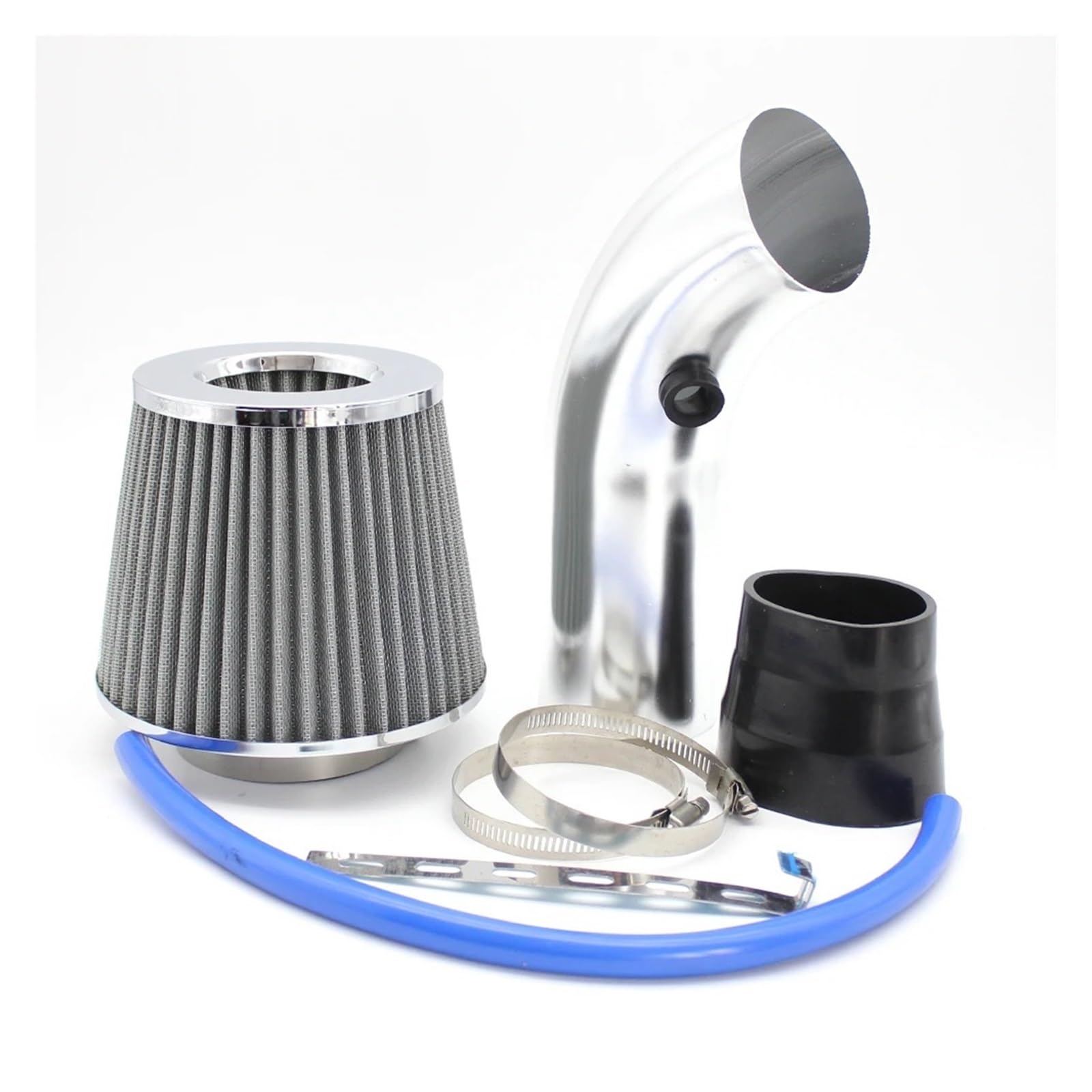 Auto Lufteinlass Aus Universal Racing Aluminium Rohr Auto Kaltluft Ansaugsystem Kit Mit 3 Zoll 76mm High Flow Open Air Filter Kaltluftansaugschlauch(Silber) von Barhbt