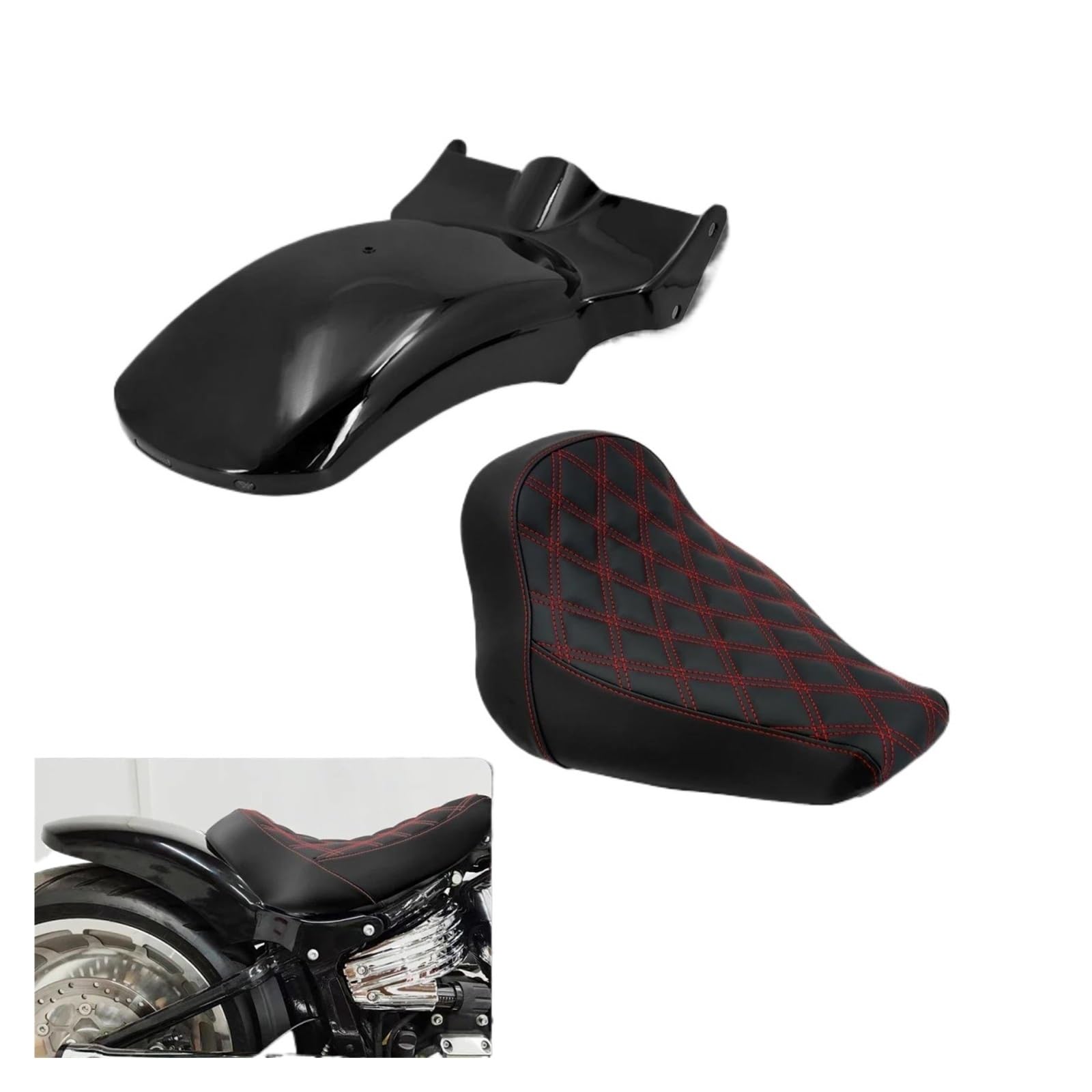 Motorrad Rad Kotflügel Für Softail Breakout Fat Boy 18-2023 Motorrad Kotflügel Hinten Kotflügel Abdeckung Mit Blinker Licht + Solo Fahrer Sitz Motorrad Kotflügel(Rear Fender Seat A) von Barhbt