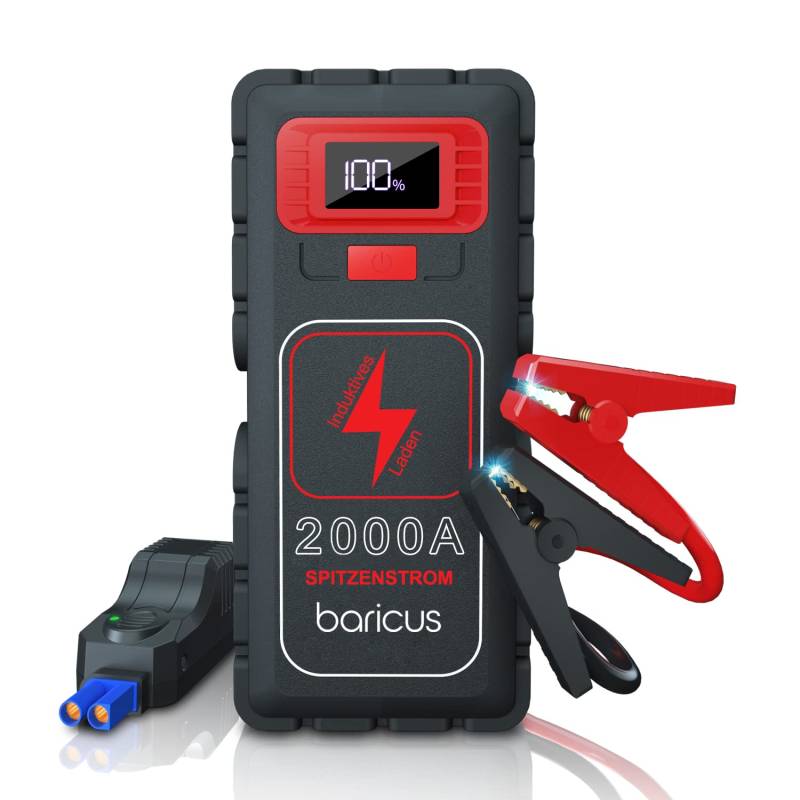 Baricus Powerbank 2000A - Jump-Start Multifunktions-Set - Auto Starthilfe - Wireless Charger - mit Aufbewahrungstasche - USB Typ-C Kabel - Adapter Zigarettenanzünder von Baricus