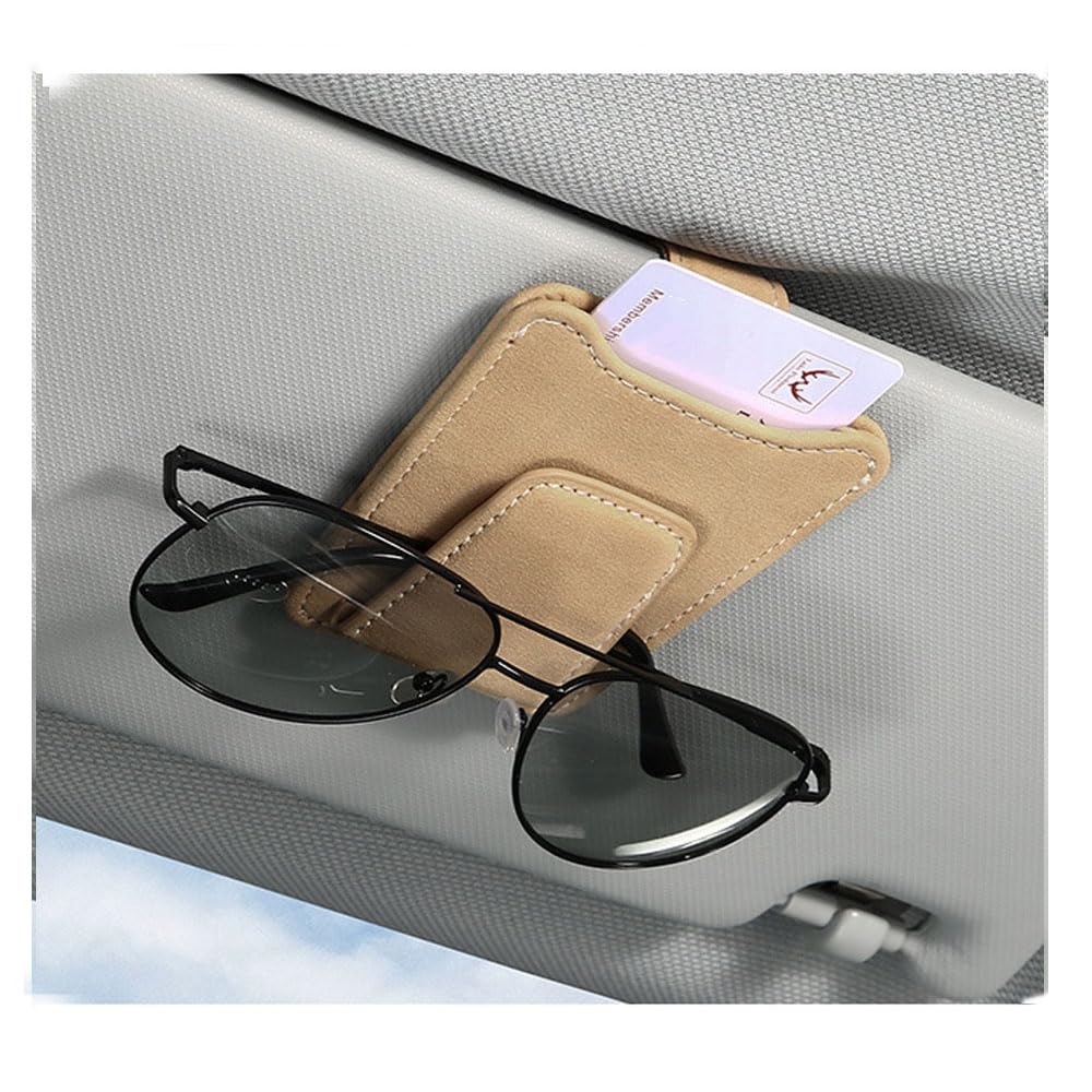 BaronHong Brillenhalter für Auto-Sonnenblende, Leder-Halterungsclip, magnetischer Sonnenbrillen-Aufhänger mit Ticketkartenfach (beige, M) von BaronHong