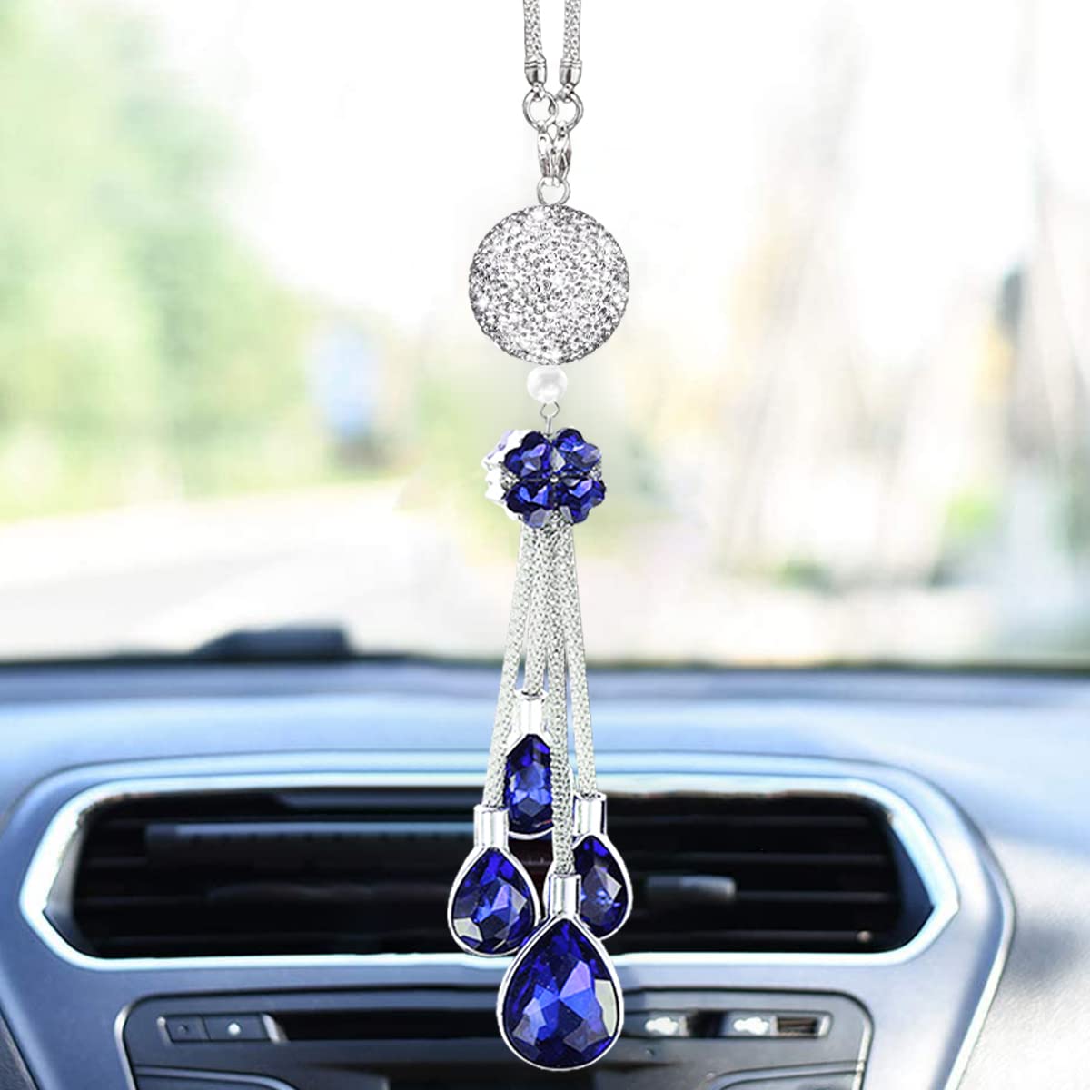 Barrageon Autospiegel Anhänger Ornament Frauen Männer Bling Rückspiegel Crystals Sun Catcher Hängend Glücksspiegel Pendel (Ball-Saphirblau) von IUSOT