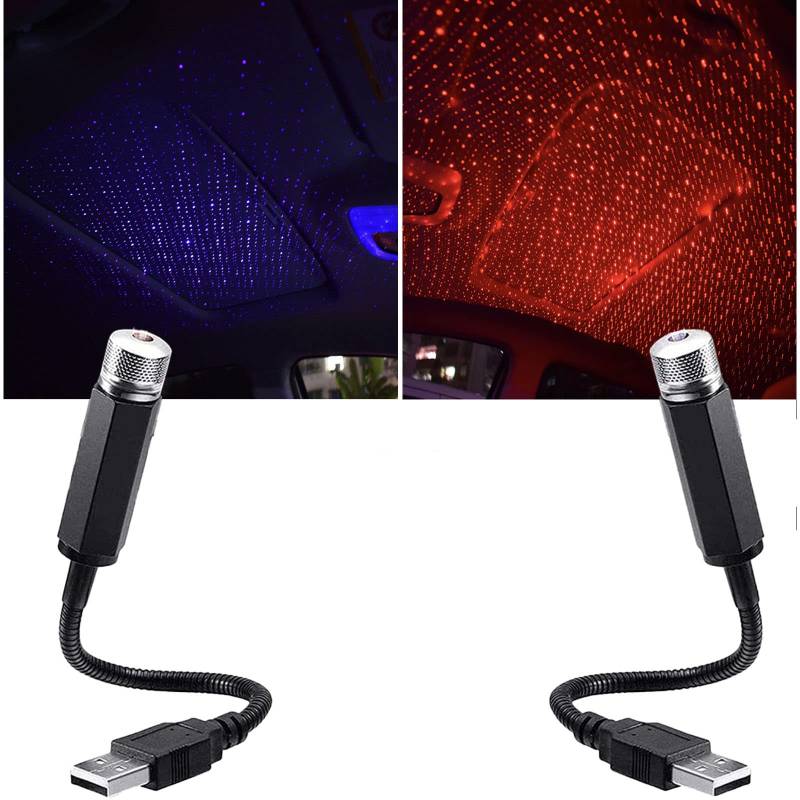 Basetousual Mini Auto Decke Starlight, 2 Stück Auto Dachlicht Atmosphäre Lichter, LED Auto Decke Starlight, USB Auto Innen Atmosphäre Licht für alle Autos Party Wohnzimmer(Violett Blau und Rot) von Basetousual