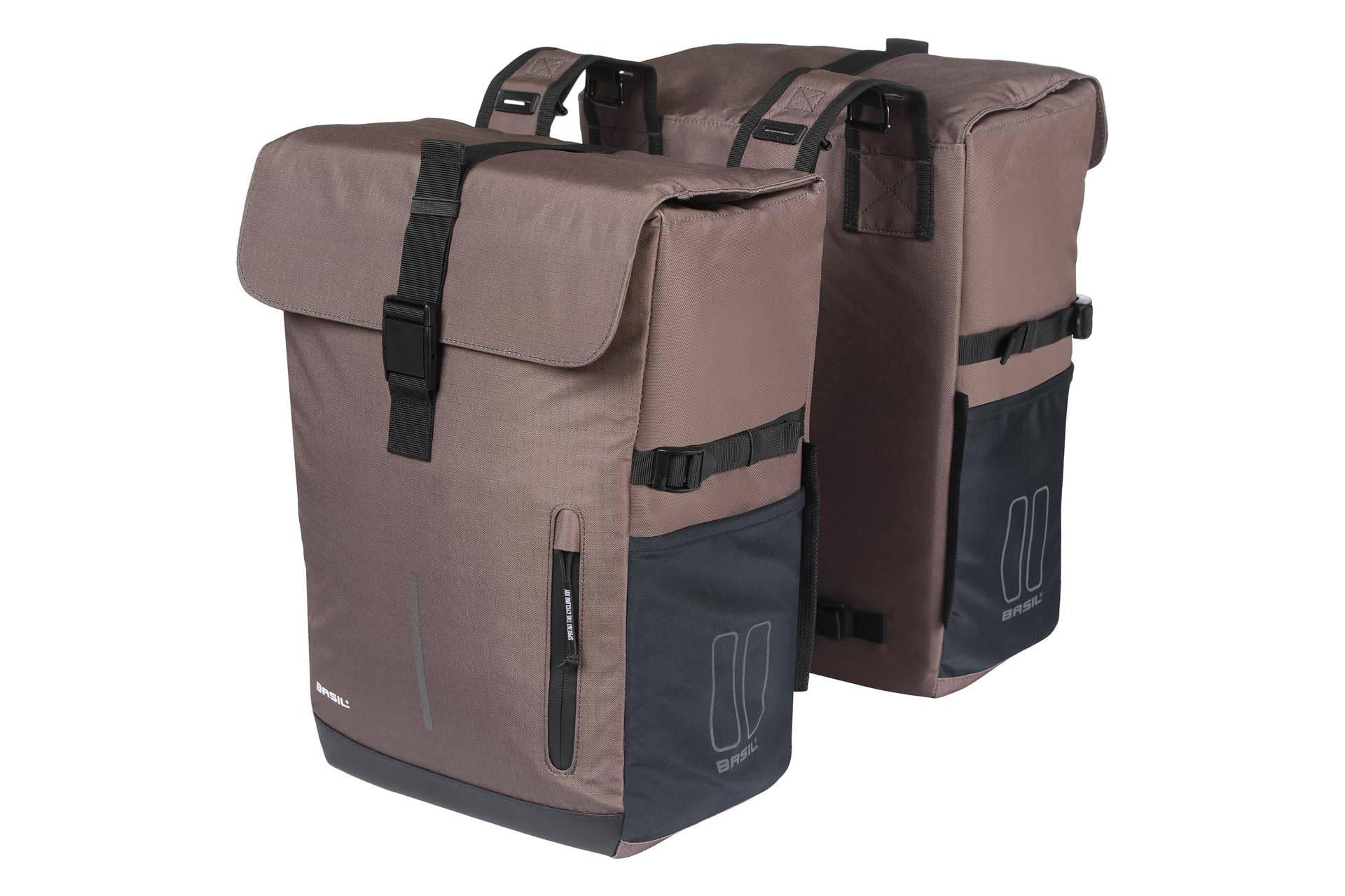 Basil Move Doppelpacktasche - 30L, Braun, Wasserabweisend, Aus recyceltem Polyester, Kompatibel mit MIK und Racktime von Basil