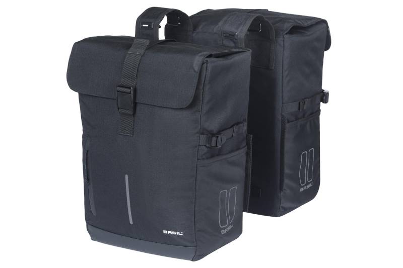 Basil Move Doppelpacktasche - 30L, Schwarz, Wasserabweisend, Aus recyceltem Polyester, Kompatibel mit MIK und Racktime von Basil