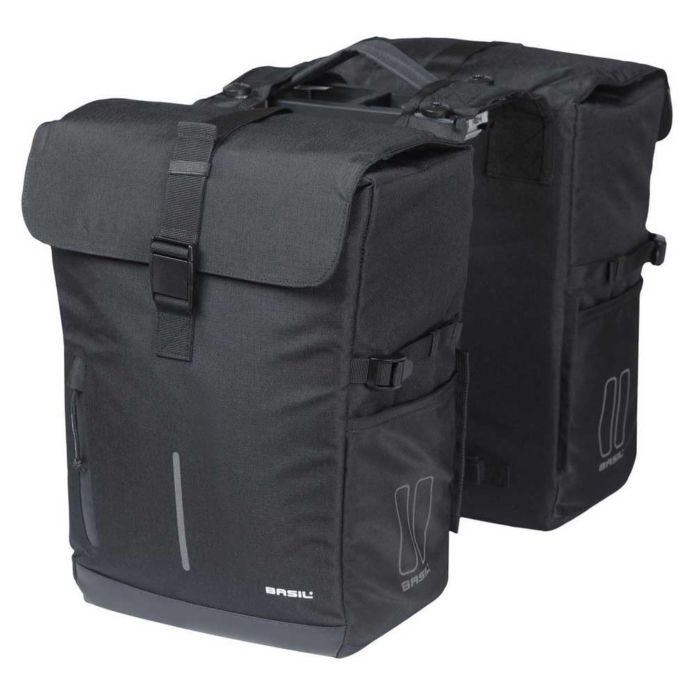 Basil Move Doppelpacktasche MIK - 30L, Schwarz, Wasserabweisend, Inkl. abschließbarer MIK-Adapterplatte, Perfekt für Alltag und Freizeit von Basil