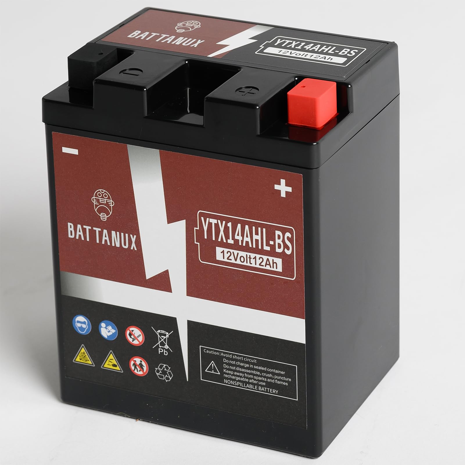 Battanux YB14L-A2 YTX14AHL-BS Batterie & Motorradbatterie, versiegelt SLA/AGM 12V14Ah ATV/UTV/Schneemobil/Motorrad Batterie Wartungsfrei & Kein Werkzeug für die Installation von Battanux