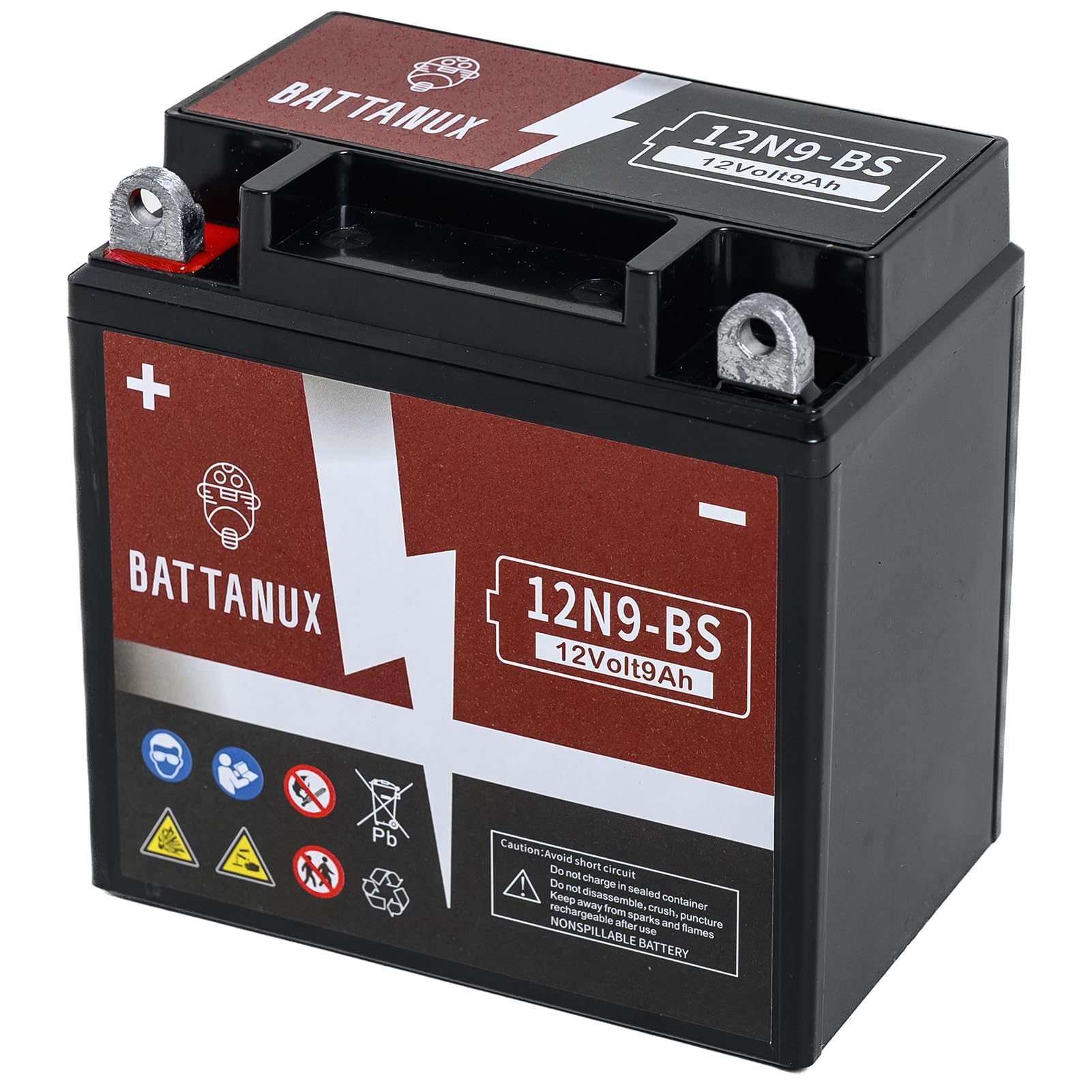 Battanux YB9-B 12N9-BS Batterie & Motorradbatterie, versiegelte SLA/AGM 12V9Ah ATV/UTV/Schneemobil/Motorradbatterie, wartungsfrei & werkzeuglose Installation & fortschrittliche Technologie von Battanux