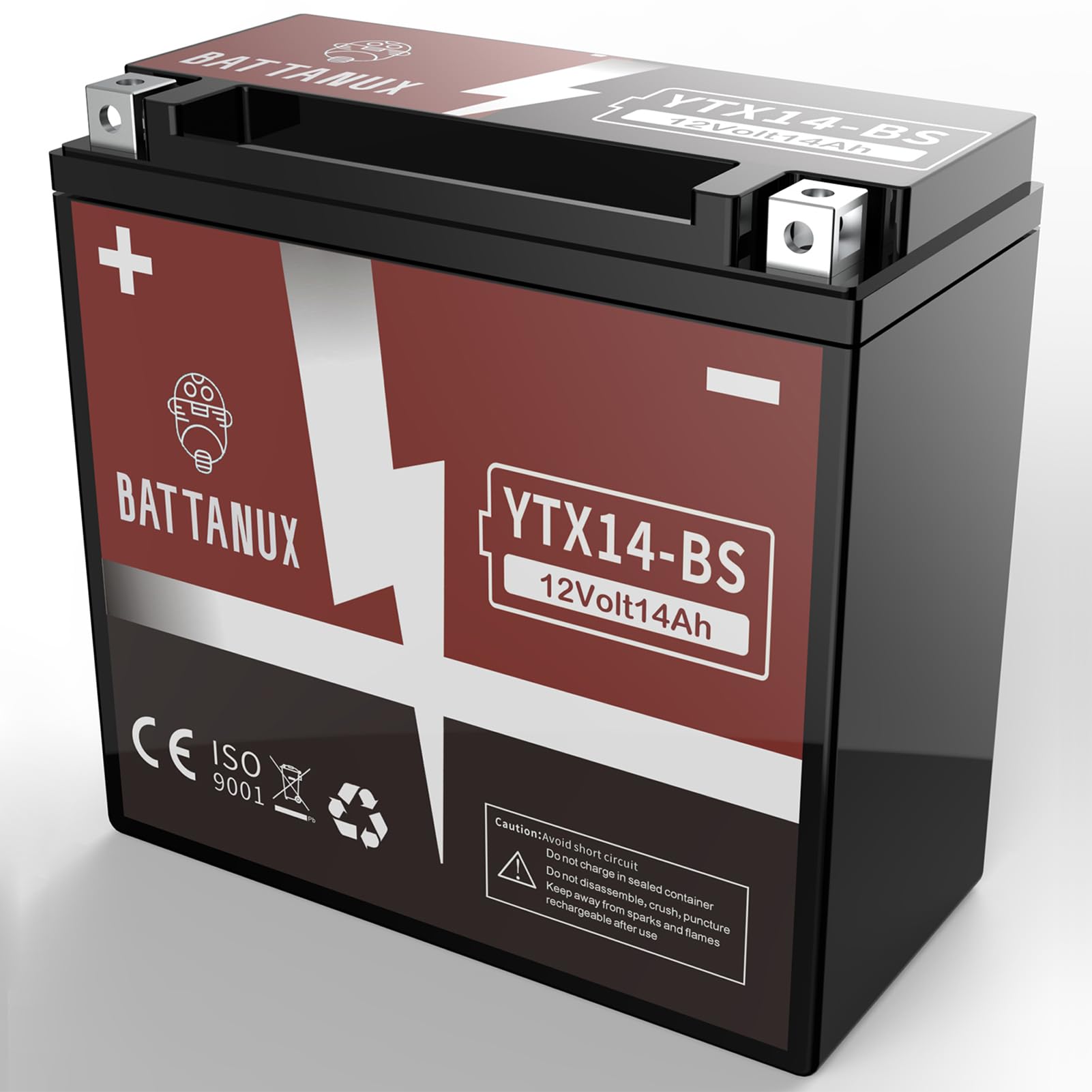 Battanux YTX14-BS Batterie & Motorradbatterie, versiegelte SLA/AGM 12V14Ah ATV/UTV/Schneemobil/Motorrad-Batterie wartungsfrei & werkzeuglose Installation & fortschrittliche Technologie von Battanux