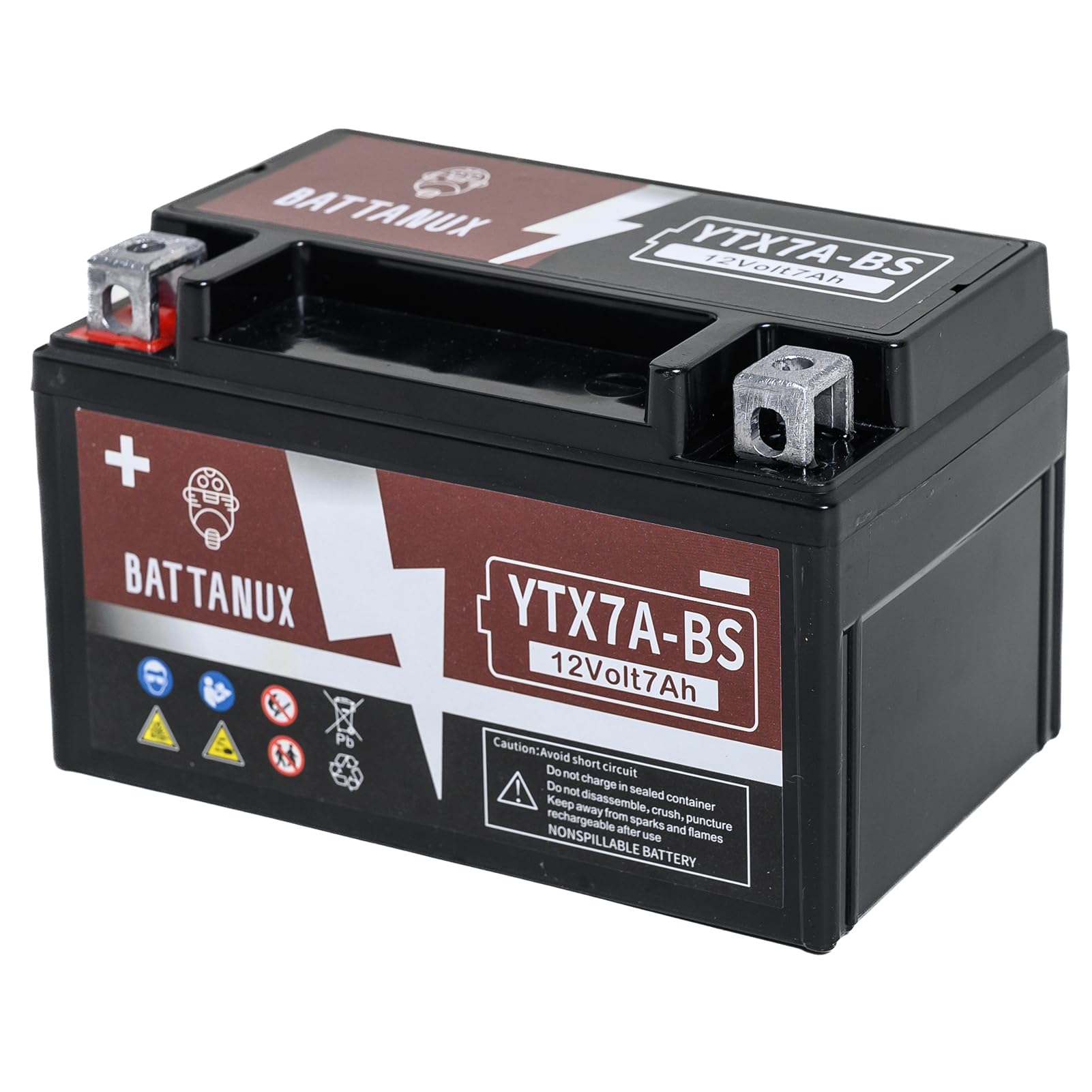 Battanux YTX7A-BS Akku & Motorradbatterie, versiegelter SLA/AGM 12V7Ah ATV/UTV/Schneemobil/Motorradbatterie, wartungsfrei & werkzeuglose Installation & fortschrittliche Technologie von Battanux