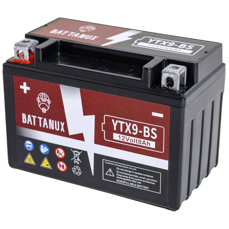 Battanux YTX9-BS Akku & Motorradbatterie, versiegelter SLA/AGM 12V8Ah ATV/UTV/Schneemobil/Motorradbatterie, wartungsfrei & werkzeuglose Installation & fortschrittliche Technologie von Battanux