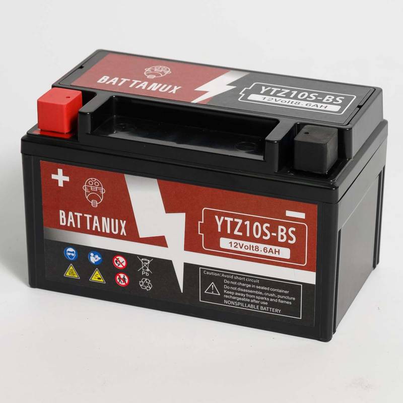 Battanux YTZ10S-BS Batterie & Motorradbatterie, versiegelt SLA/AGM 12V8.6Ah ATV/UTV/Schneemobil/Motorrad Batterie Wartungsfrei & Kein Werkzeug für die Installation von Battanux