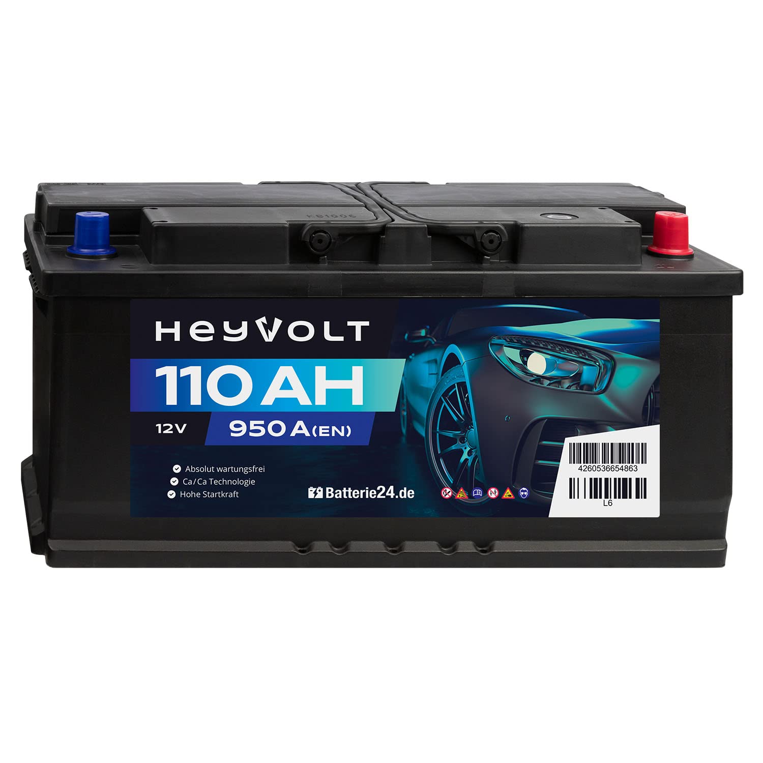 HeyVolt Autobatterie 12V 110Ah 950A/EN Starterbatterie, absolut wartungsfrei ersetzt 88Ah 100Ah 105Ah von Batterie24.de