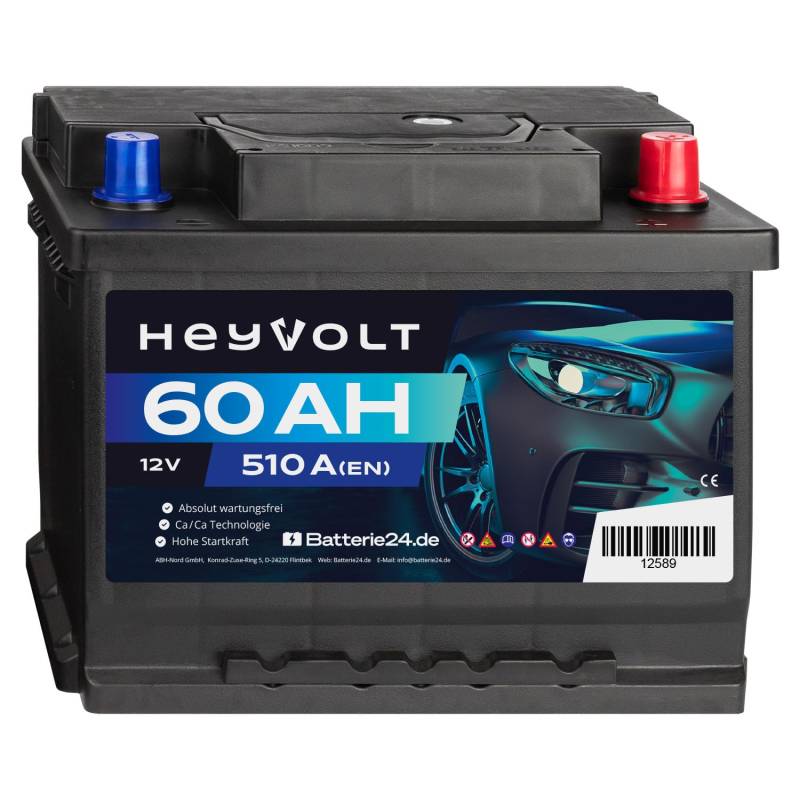 HeyVolt Autobatterie 12V 60Ah 510A Hochleistungs-Blei-Säure-Batterie, Langlebig, Kompatibel mit PKW von Batterie24.de