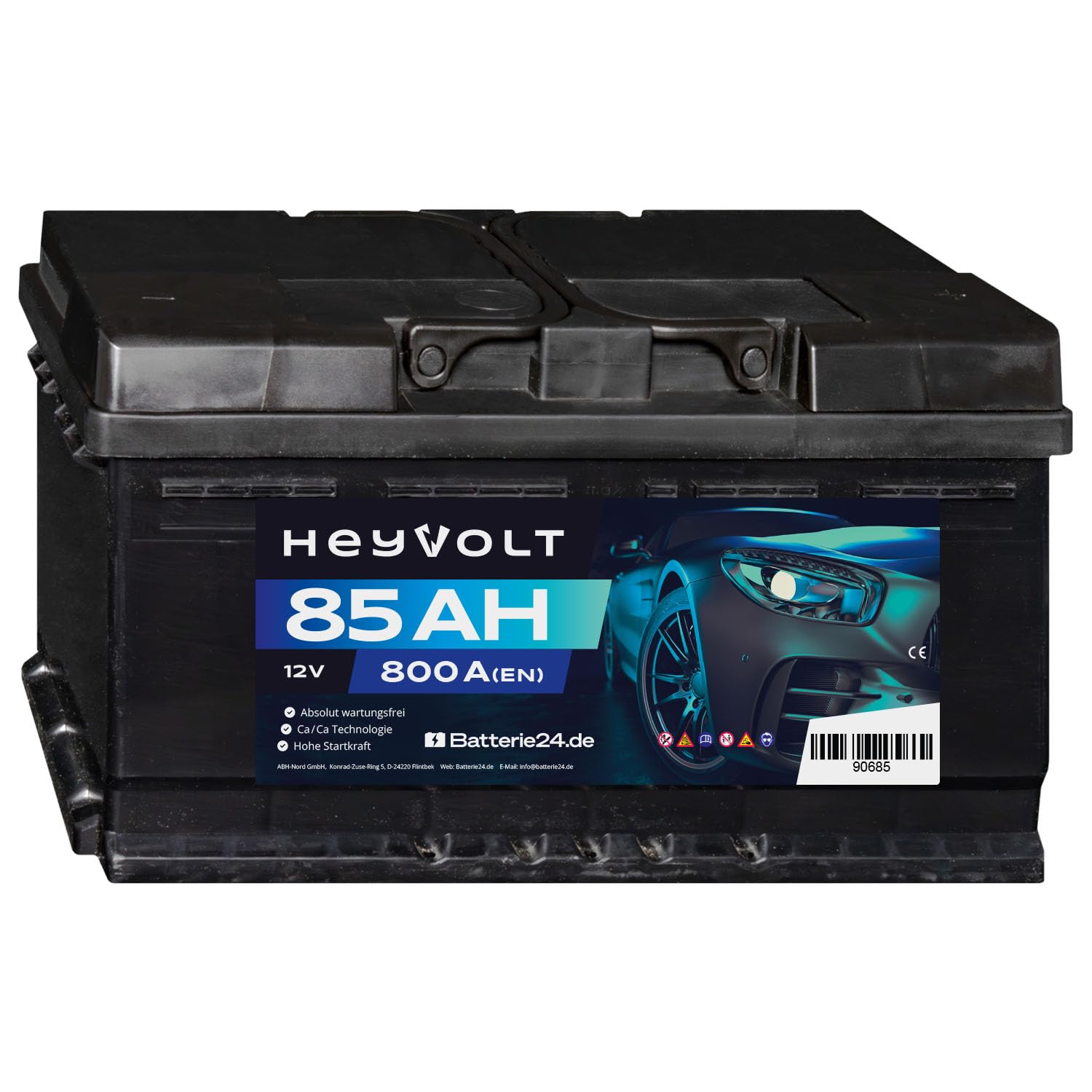 HeyVolt Autobatterie 12V 85Ah 800A Hochleistungs-Blei-Säure-Batterie, Langlebig, Kompatibel mit PKW von Batterie24.de