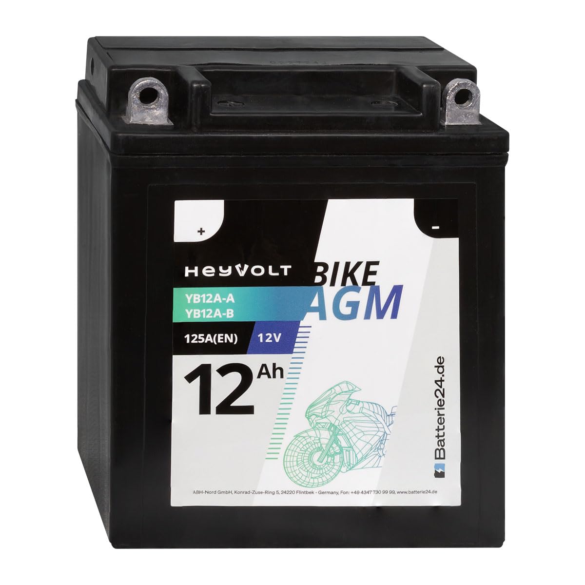 HeyVolt BIKE AGM Motorradbatterie YB12A-A YB12A-B 12V 12Ah von Batterie24.de