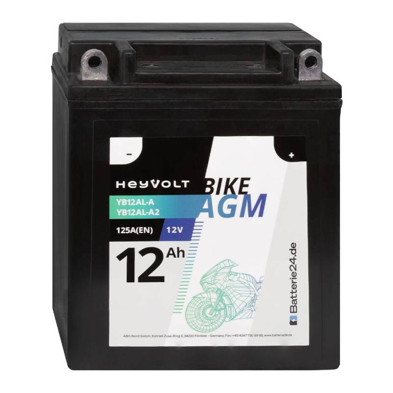 HeyVolt BIKE AGM Motorradbatterie YB12AL-A YB12AL-A2 12V 12Ah von Batterie24.de