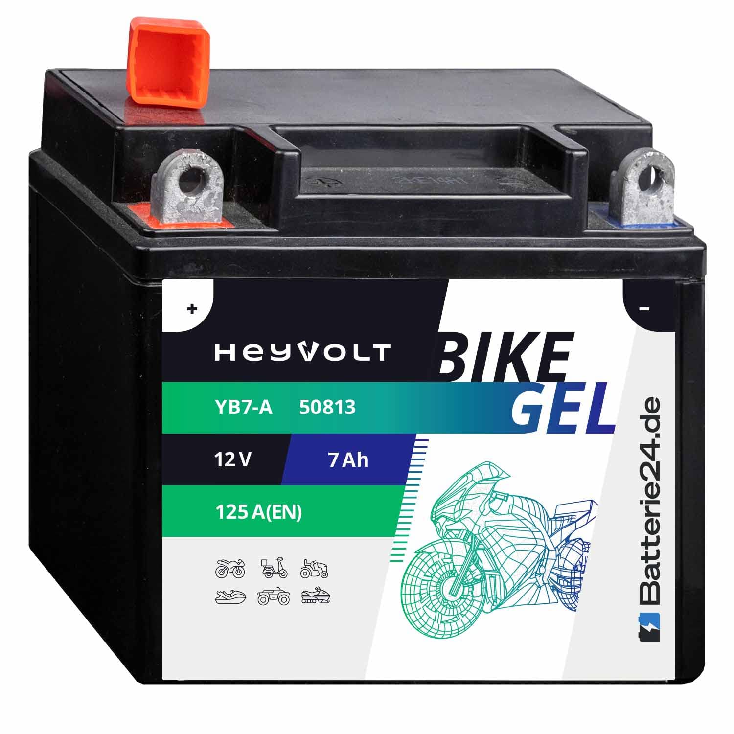 HeyVolt GEL Motorradbatterie 12V 7Ah YB7-A 50813 12N7-4A CB7-A FB7-A von Batterie24.de
