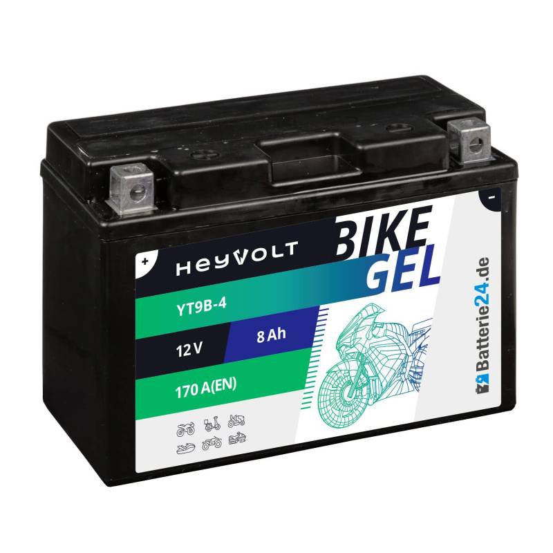 HeyVolt GEL Motorradbatterie 12V 8Ah YT9B-BS YT9B-4 50815 GEL12-9B-4 GT9-B4 von Batterie24.de