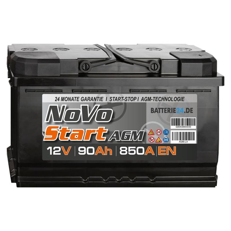 NoVo AGM Autobatterie 90Ah 12V, auslaufsicher, überlegene Leistung, geeignet für hohe Anforderungen von Batterie24.de