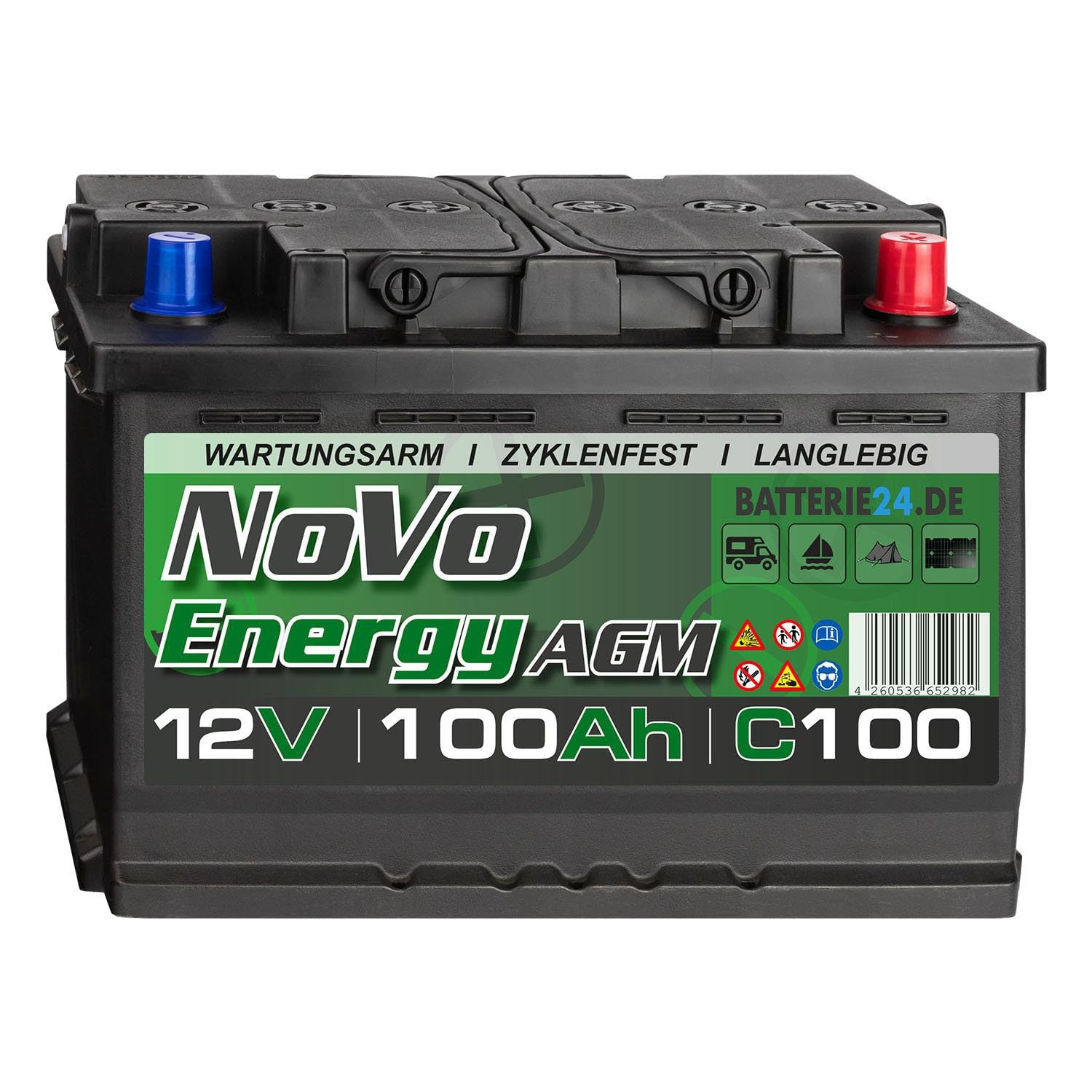 Novo Energy AGM 12V Batterie 100Ah Starterbatterie, Start-Stopp & Standheizung geeignet, absolut wartungsfrei, für PKW, Wohnmobil von Batterie24.de