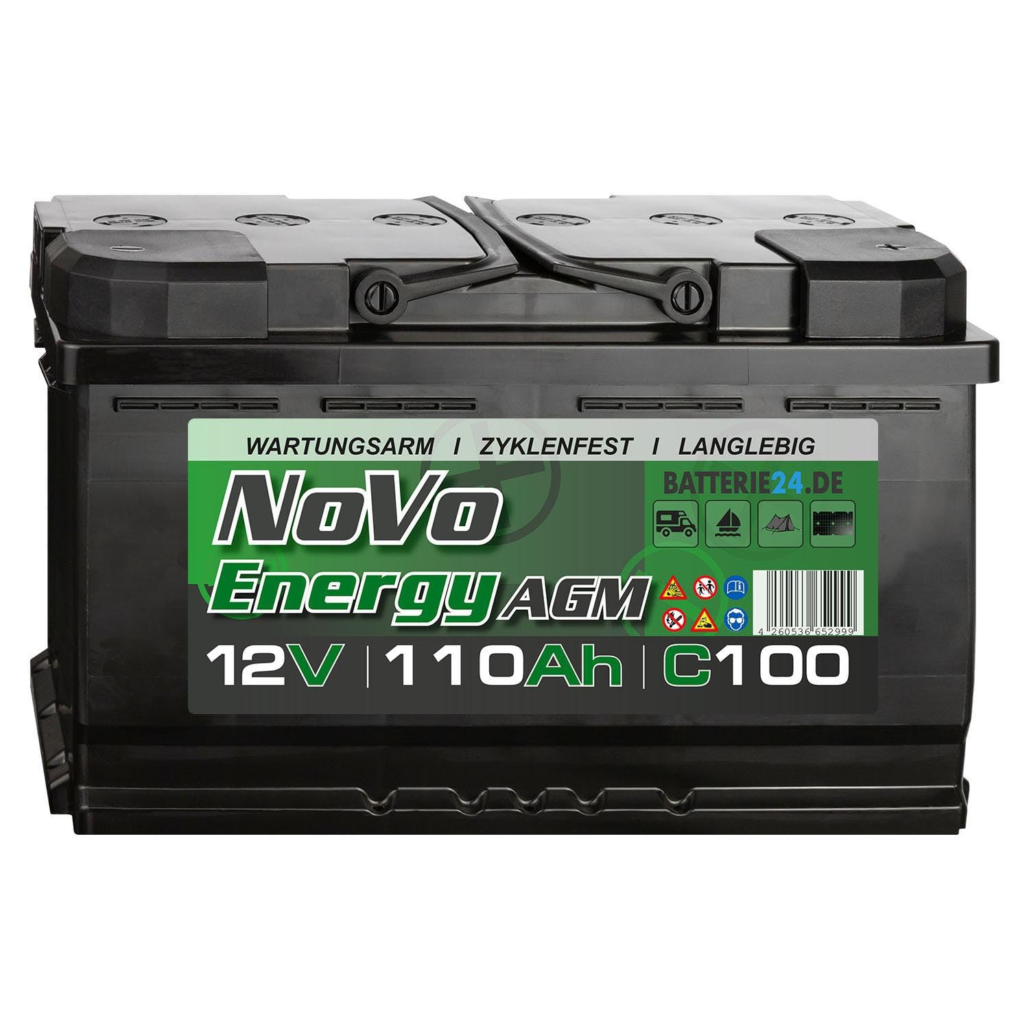 Novo Energy 110Ah 12V Wohnwagen AGM Batterie, Solarbatterie Mover, Camping Wohnmobil, Batterie Solaranlage, Versorgungsbatterie, Boots- & Bootsbatterie von Batterie24.de