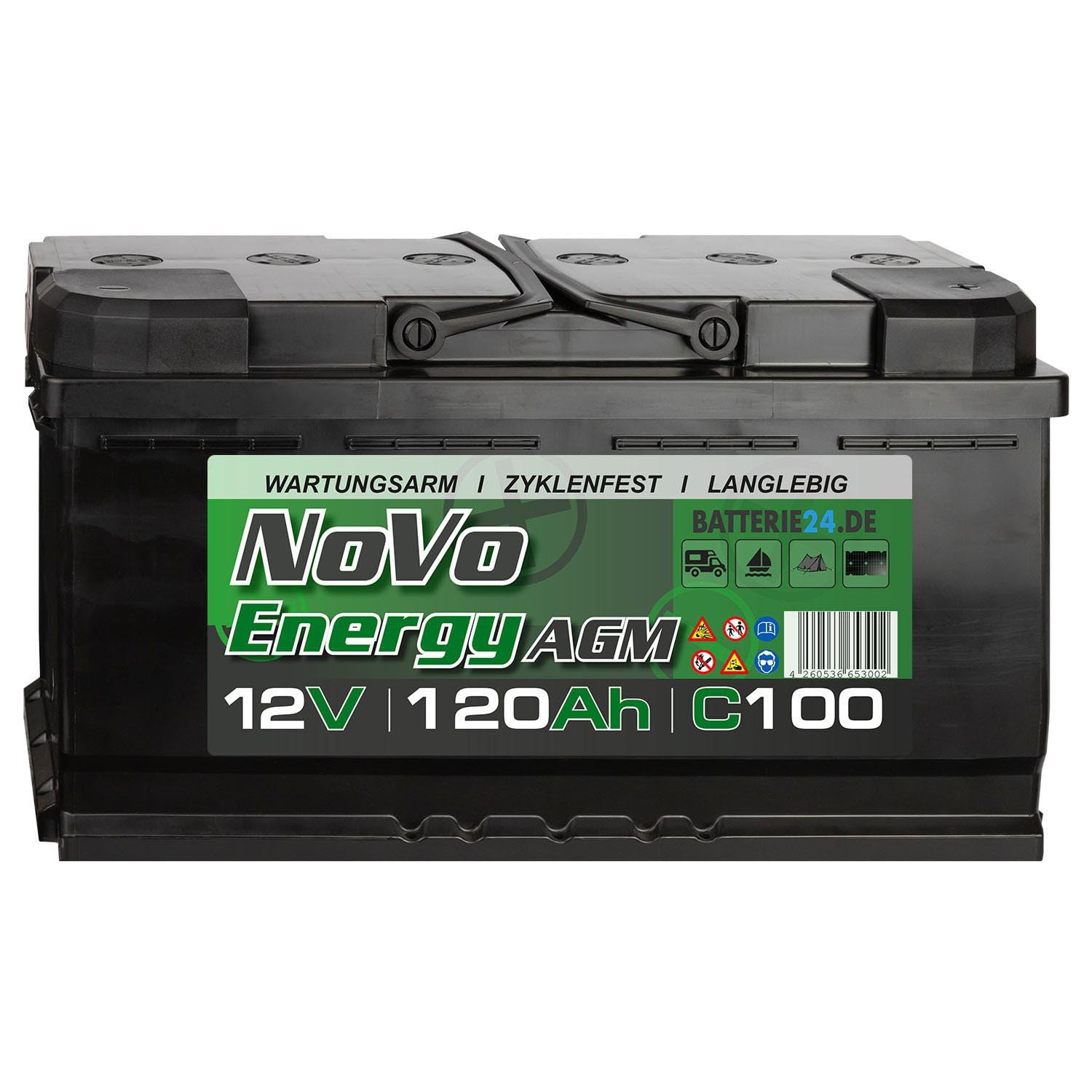 Novo Energy 120Ah 12V Wohnwagen AGM Batterie, Solarbatterie Mover, Camping Wohnmobil, Batterie Solaranlage, Versorgungsbatterie, Boots- & Bootsbatterie von Batterie24.de