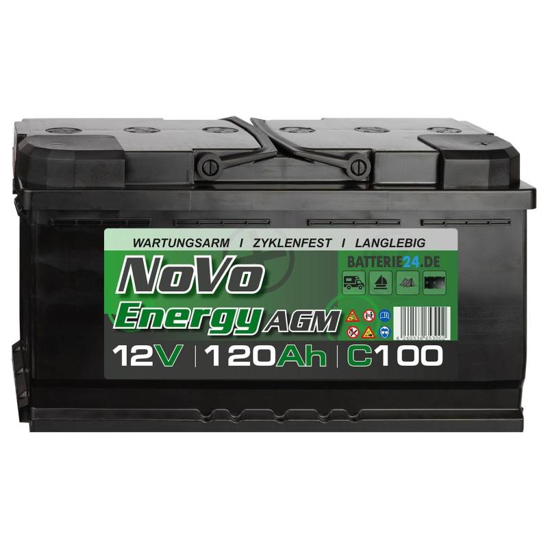 Novo Energy AGM 12V Batterie 120Ah Starterbatterie, Start-Stopp & Standheizung geeignet, absolut wartungsfrei, für PKW, Wohnmobil von Batterie24.de