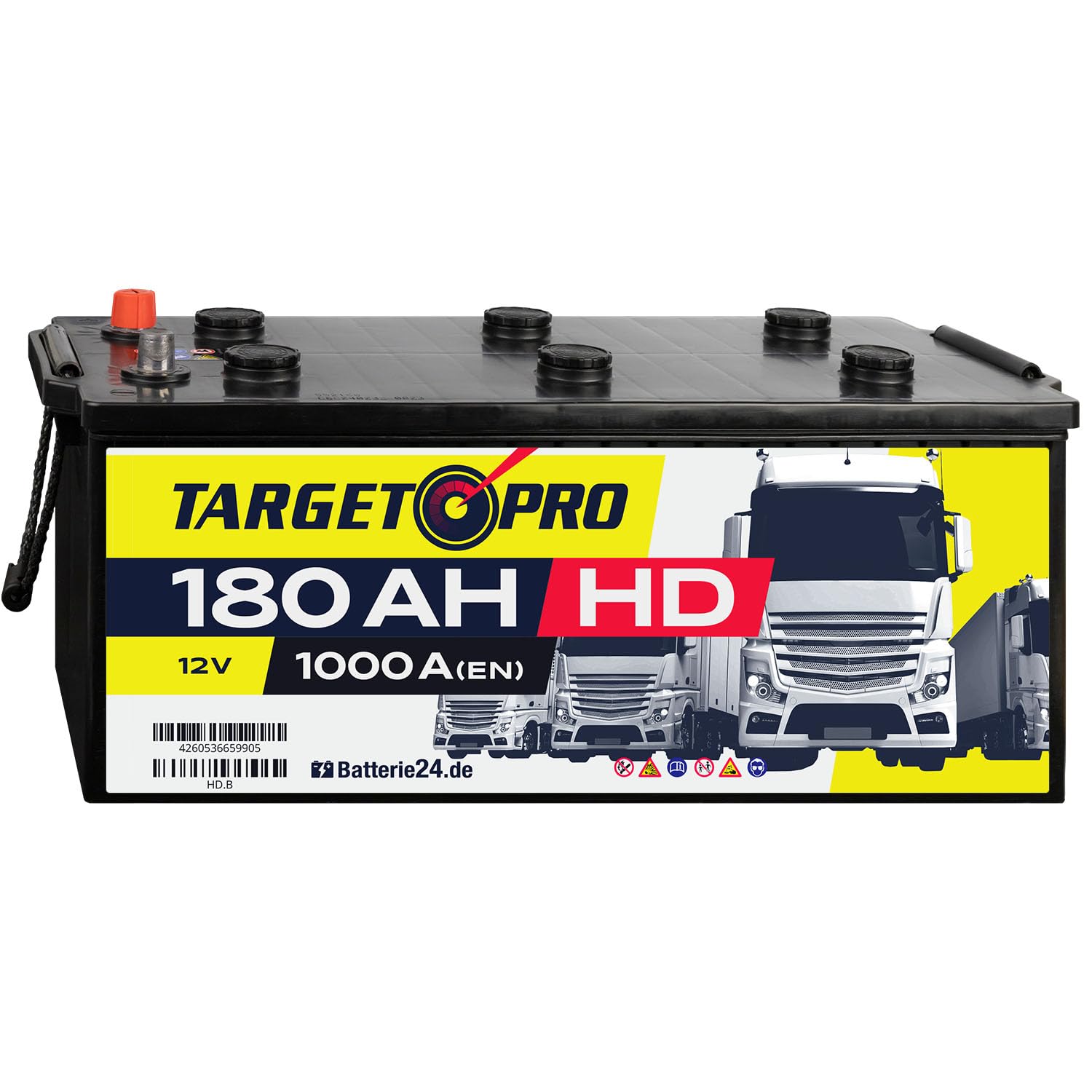 Target Pro HD 12V 180Ah LKW Batterie Starterbatterie kompatibel mit Nutzfahrzeug, Busse oder schwere Einsatzfahrzeuge, Abmessungen 513 x 223 x 223mm, rüttelfest, PKW von Batterie24.de