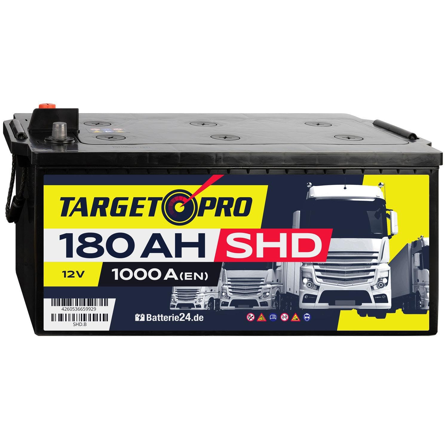 Target Pro SHD LKW Batterie 12V 180Ah kompatibel mit Nutzfahrzeug, Busse oder schwere Einsatzfahrzeuge, Abmessungen 513 x 223 x 223 mm, rüttelfest, von Batterie24.de