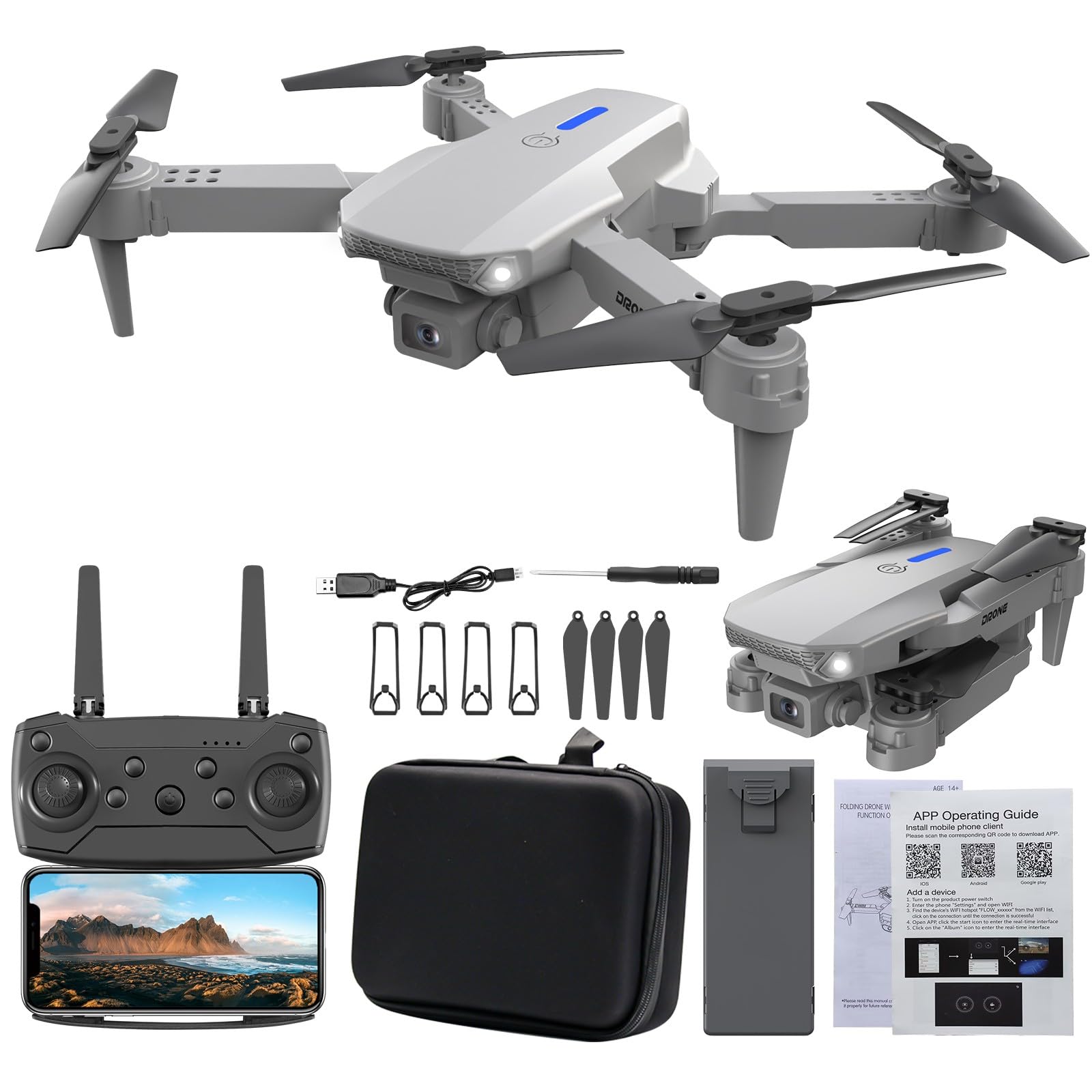 Drohne mit kamera 1080p hd, WiFi FPV drone für Anfänger, RC Quadcopter, Schwerkraft Sensor, Flip mode, Abflug/Landung mit einer Taste One Taste Ruckkehr faltbar Drohnen komplettset unter Anfänger (D) von Battnot