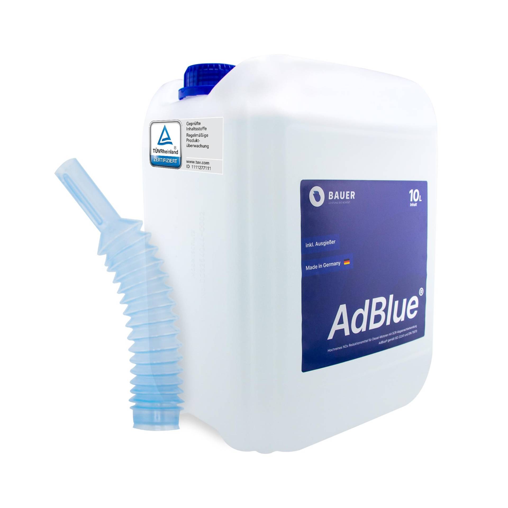 BAUER BLUE AdBlue Sparpaket Premium Harnstofflösung Kanister mit Flex-Ausgießer für Diesel-Motoren, ISO 22241 Konform – Optimale SCR-Abgasnachbehandlung, Made in Germany (10 Liter) von Bauer Blue