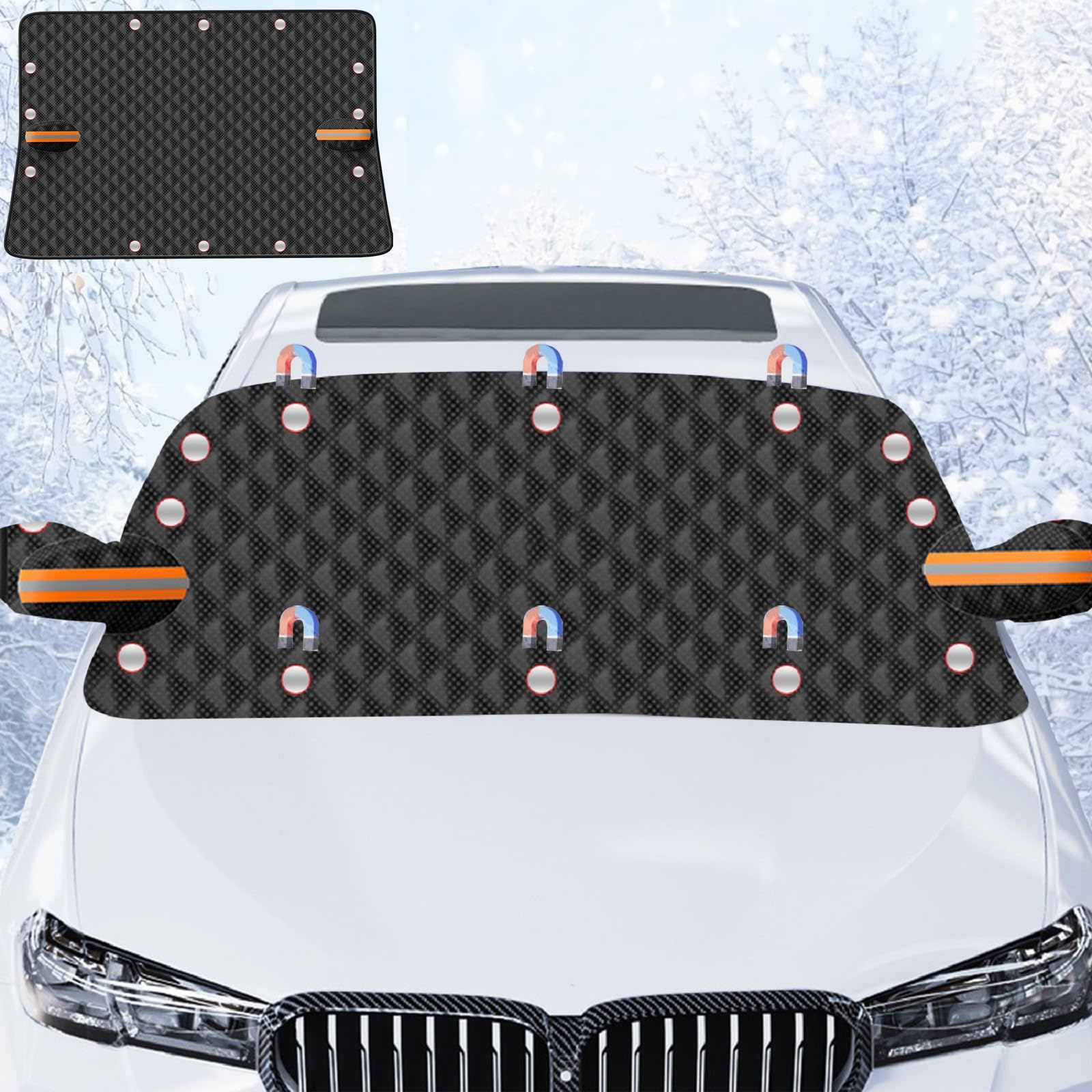 Frontscheibenabdeckung Auto,Abdeckung Windschutzscheibe Winter mit 12 Magnet Fixierung,Faltbare Windschutzscheibenabdeckung,Autoabdeckung Winter Autoscheibenabdeckung für Gegen,Schnee,EIS,Frost,UV von Bavooty